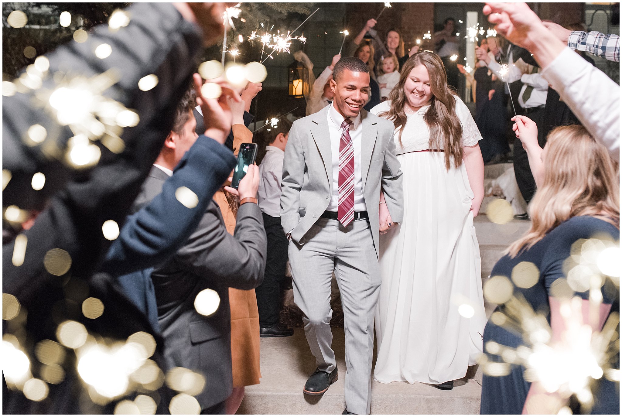Sparkler wedding exit and sendoff | Jordan River Temple Winter wedding and reception | Jessie and Dallin Photography