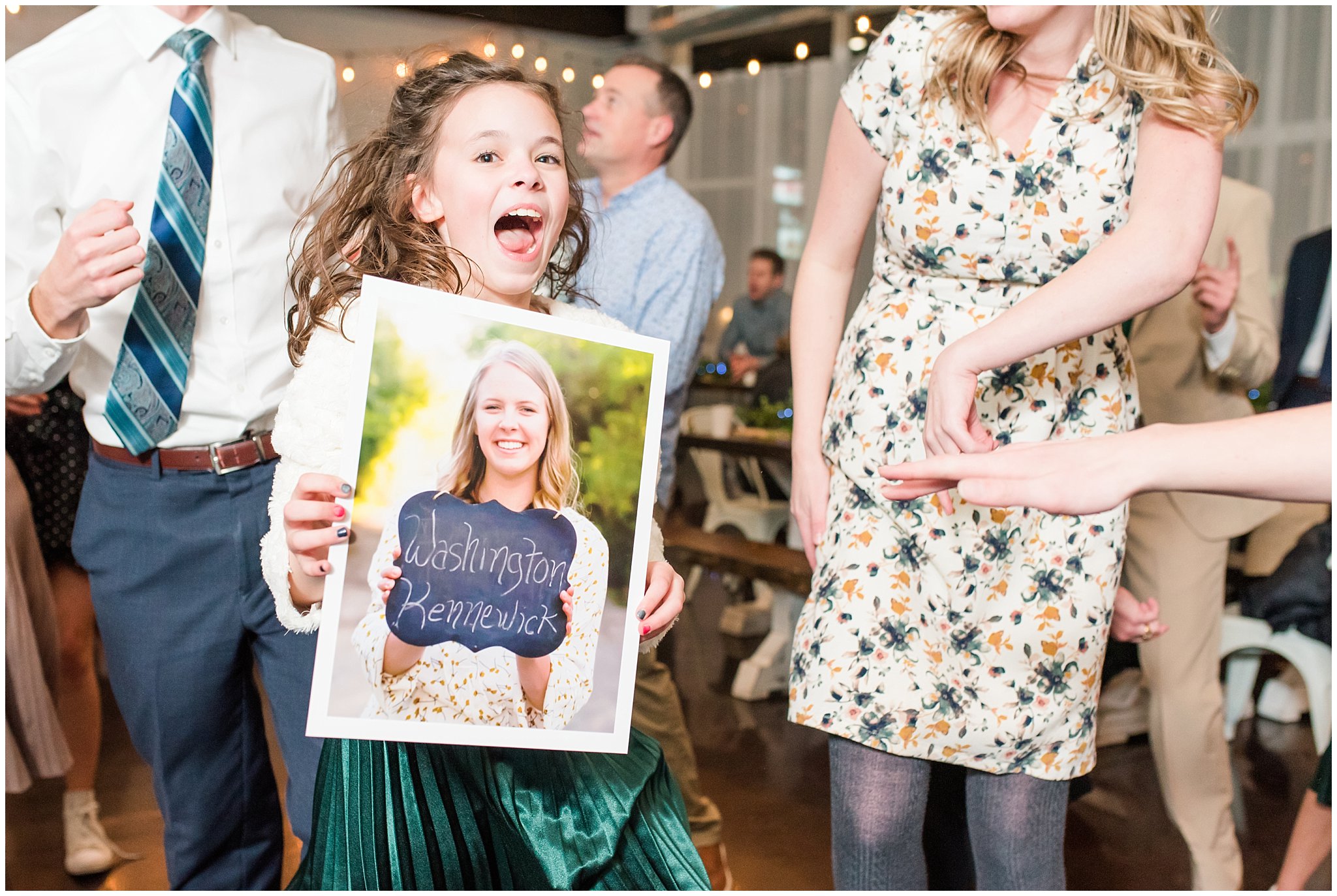 Party dancing with guests during reception at Sweet Magnolia Venues | Brown, Emerald Green, and white wedding | Ogden Temple and Sweet Magnolia Wedding | Jessie and Dallin Photography