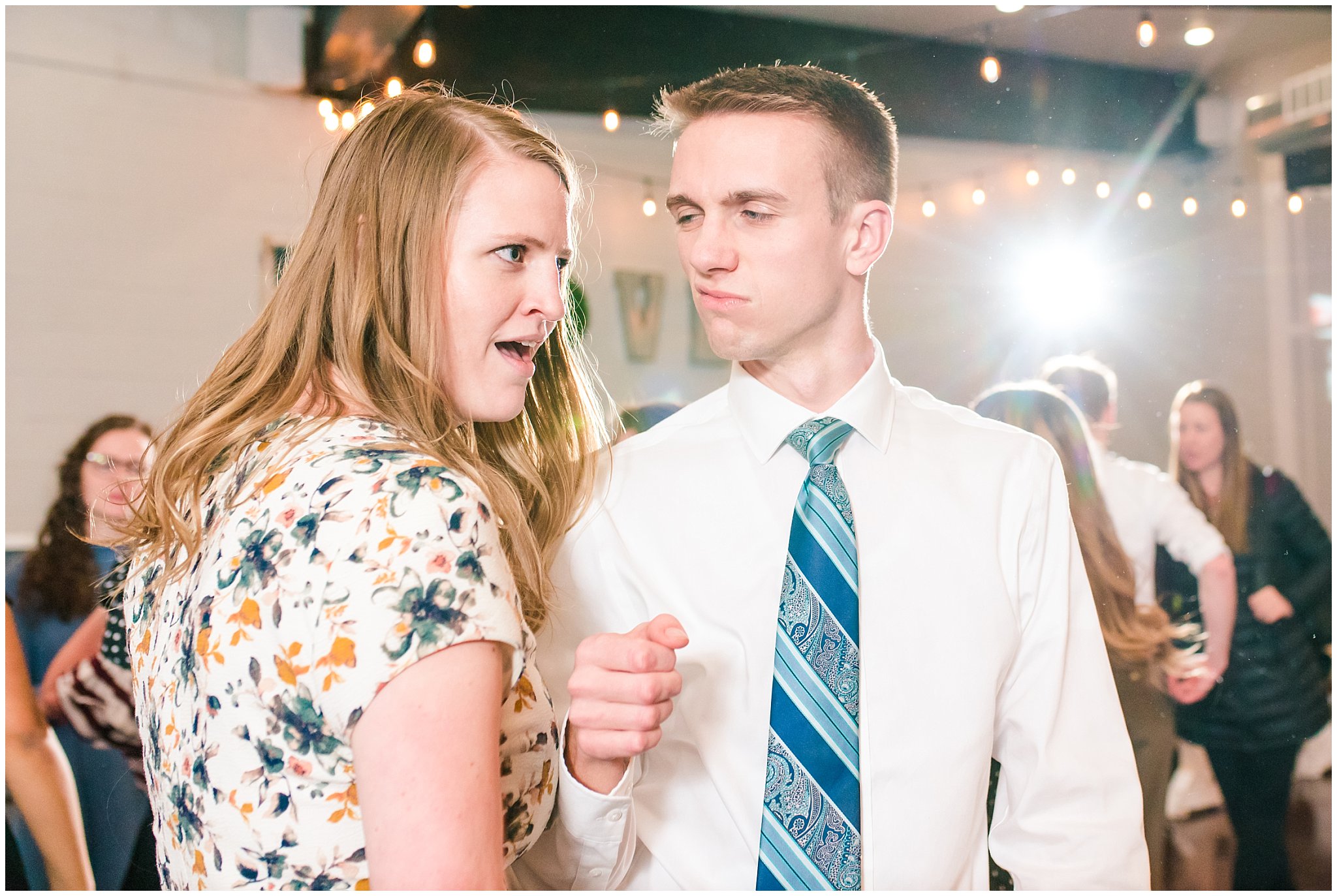 Party dancing with guests during reception at Sweet Magnolia Venues | Brown, Emerald Green, and white wedding | Ogden Temple and Sweet Magnolia Wedding | Jessie and Dallin Photography