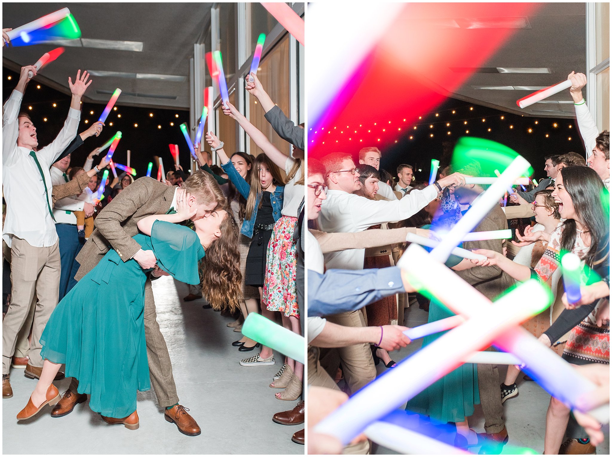 Lightsaber sendoff exit at Sweet Magnolia Venues | Brown, Emerald Green, and white wedding | Ogden Temple and Sweet Magnolia Wedding | Jessie and Dallin Photography