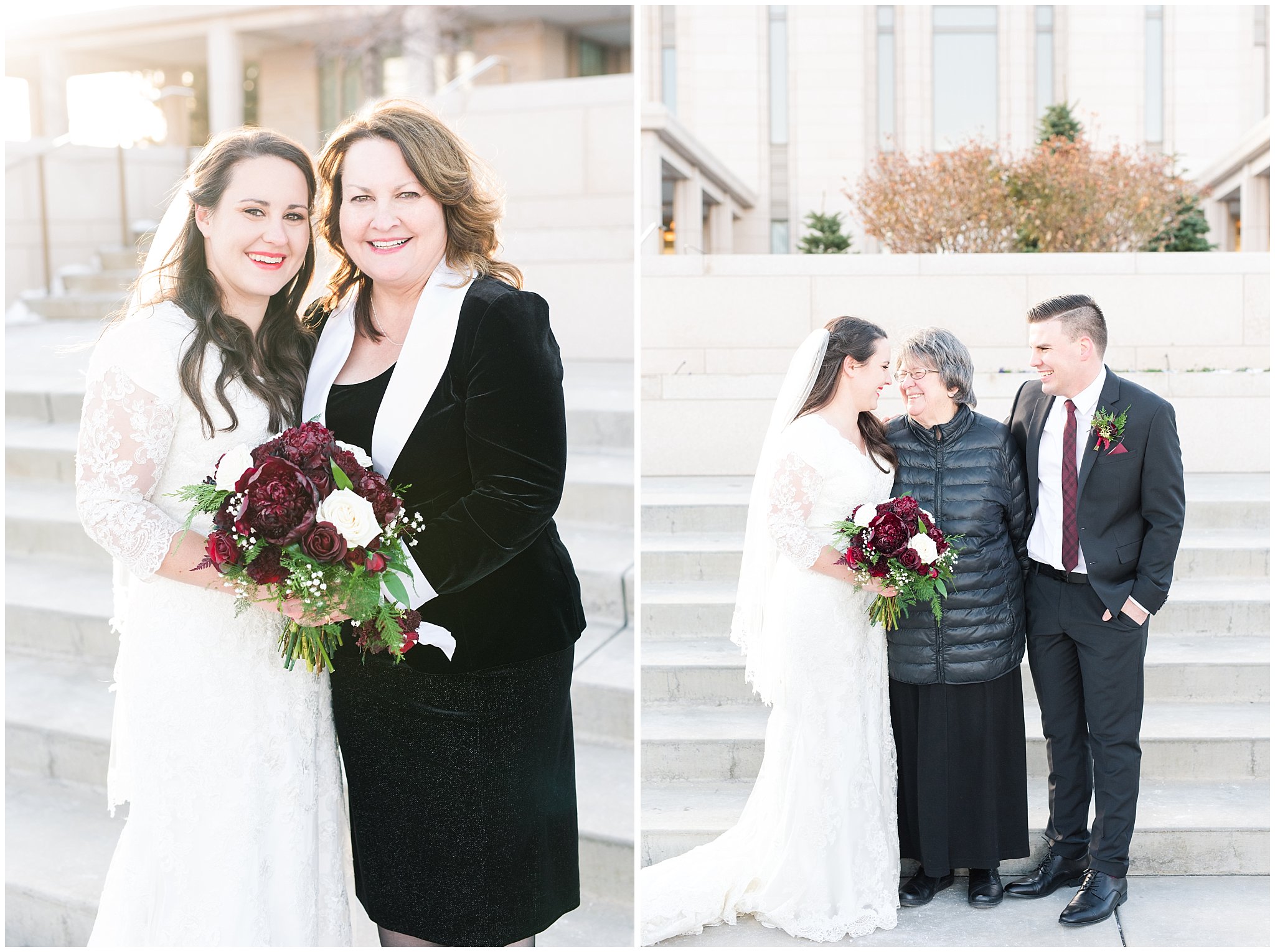 Wedding day family portraits at the Oquirrh Mountain Temple | Oquirrh Mountain Temple and Gardner Village Wedding | The Gathering Place | Jessie and Dallin Photography