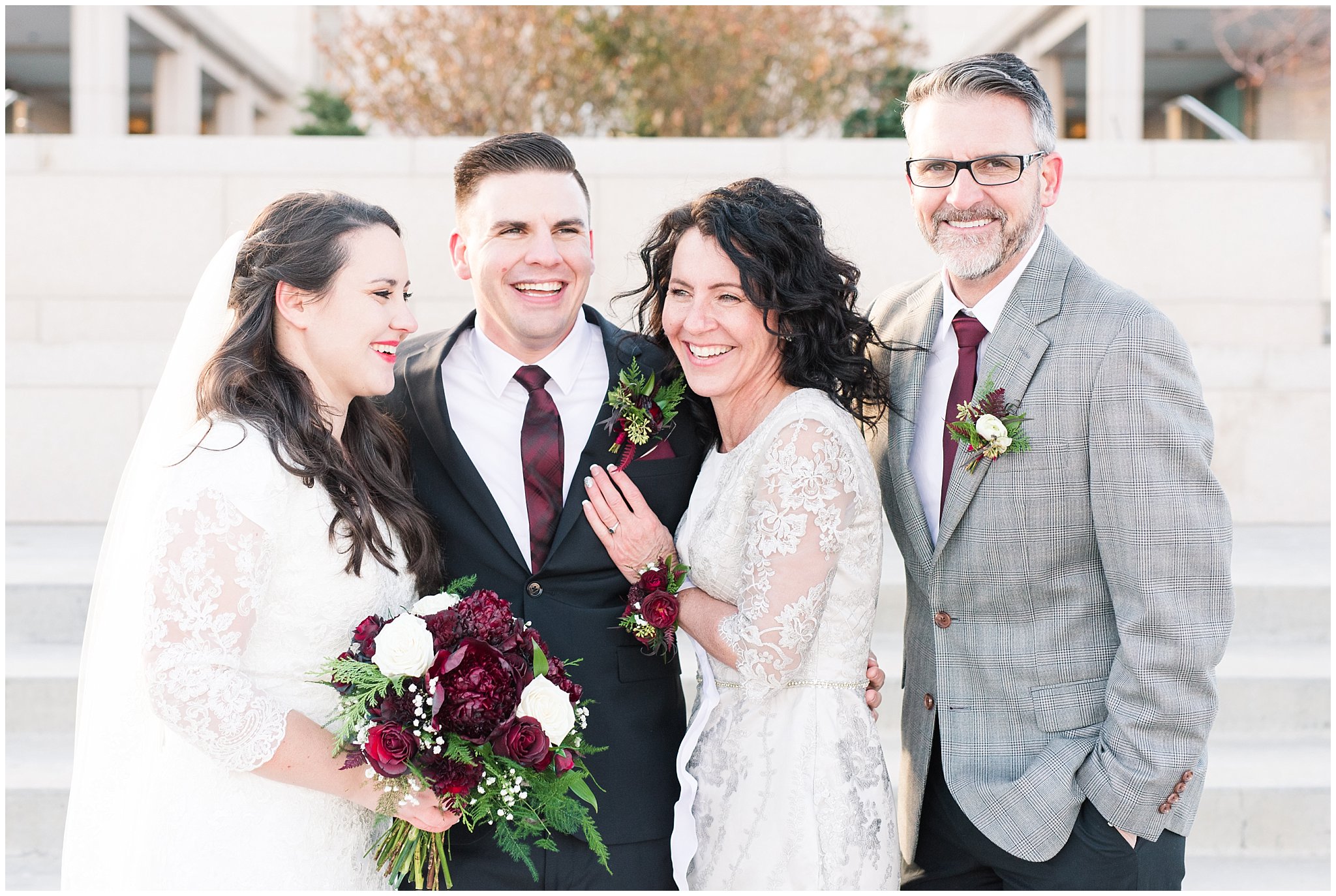 Wedding day family portraits at the Oquirrh Mountain Temple | Oquirrh Mountain Temple and Gardner Village Wedding | The Gathering Place | Jessie and Dallin Photography