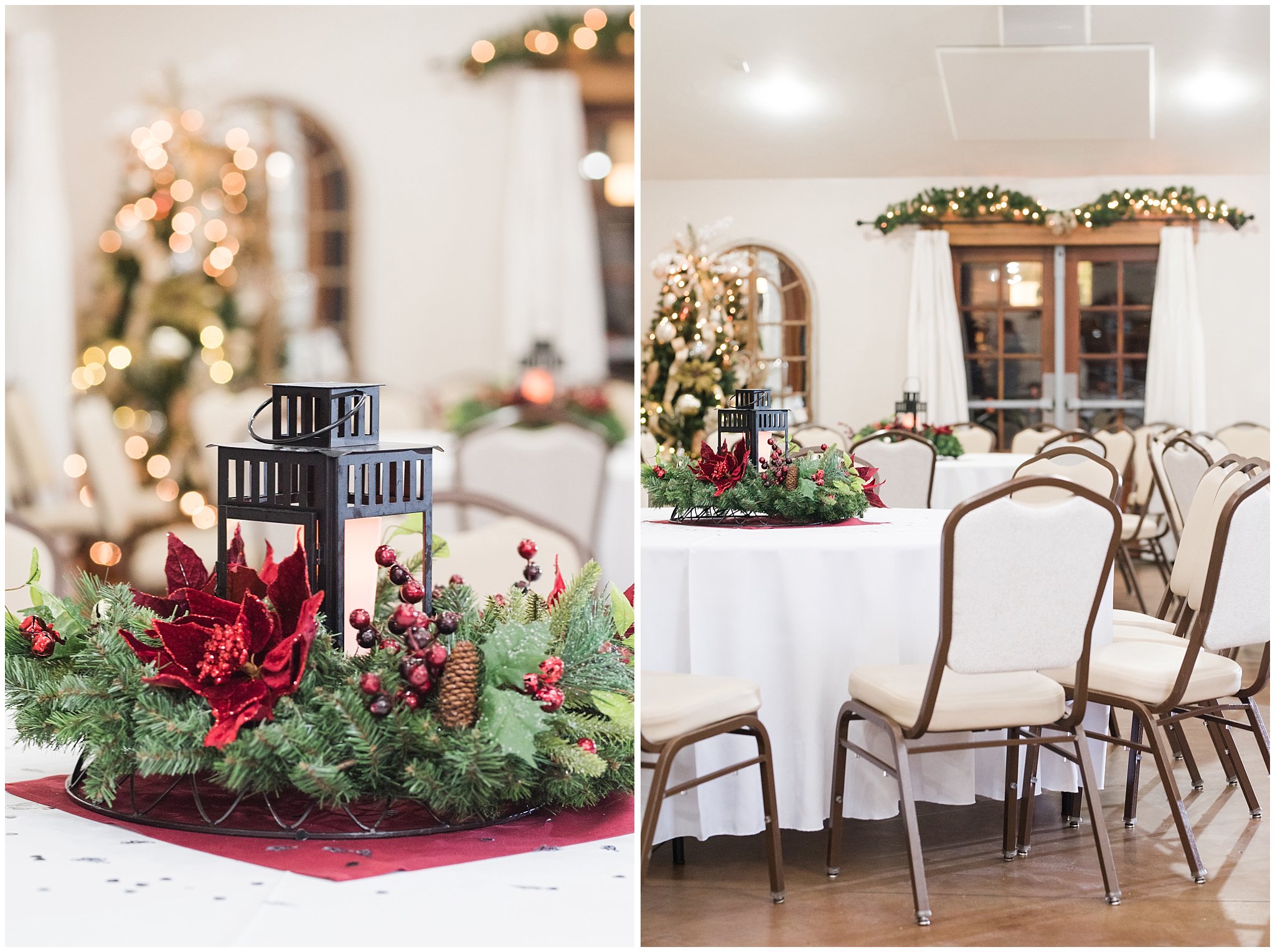 Christmas decorations at the Gathering Place at Gardner Village | Oquirrh Mountain Temple and Gardner Village Wedding | The Gathering Place | Jessie and Dallin Photography