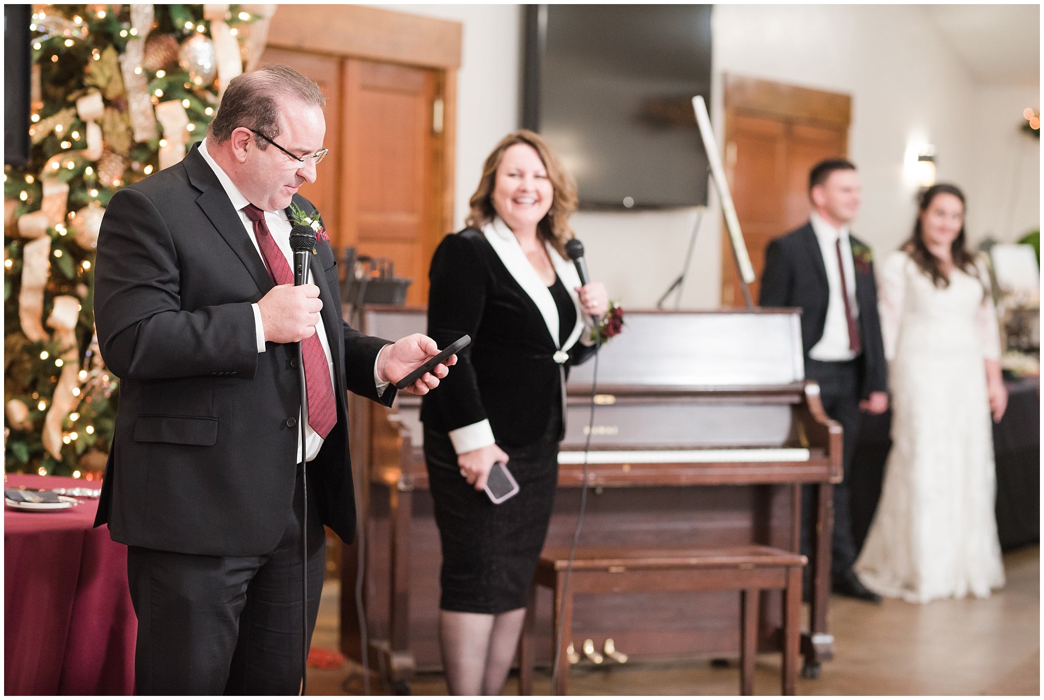 Toasts and speeches at Gathering Place at Gardner Village | Oquirrh Mountain Temple and Gardner Village Wedding | The Gathering Place | Jessie and Dallin Photography