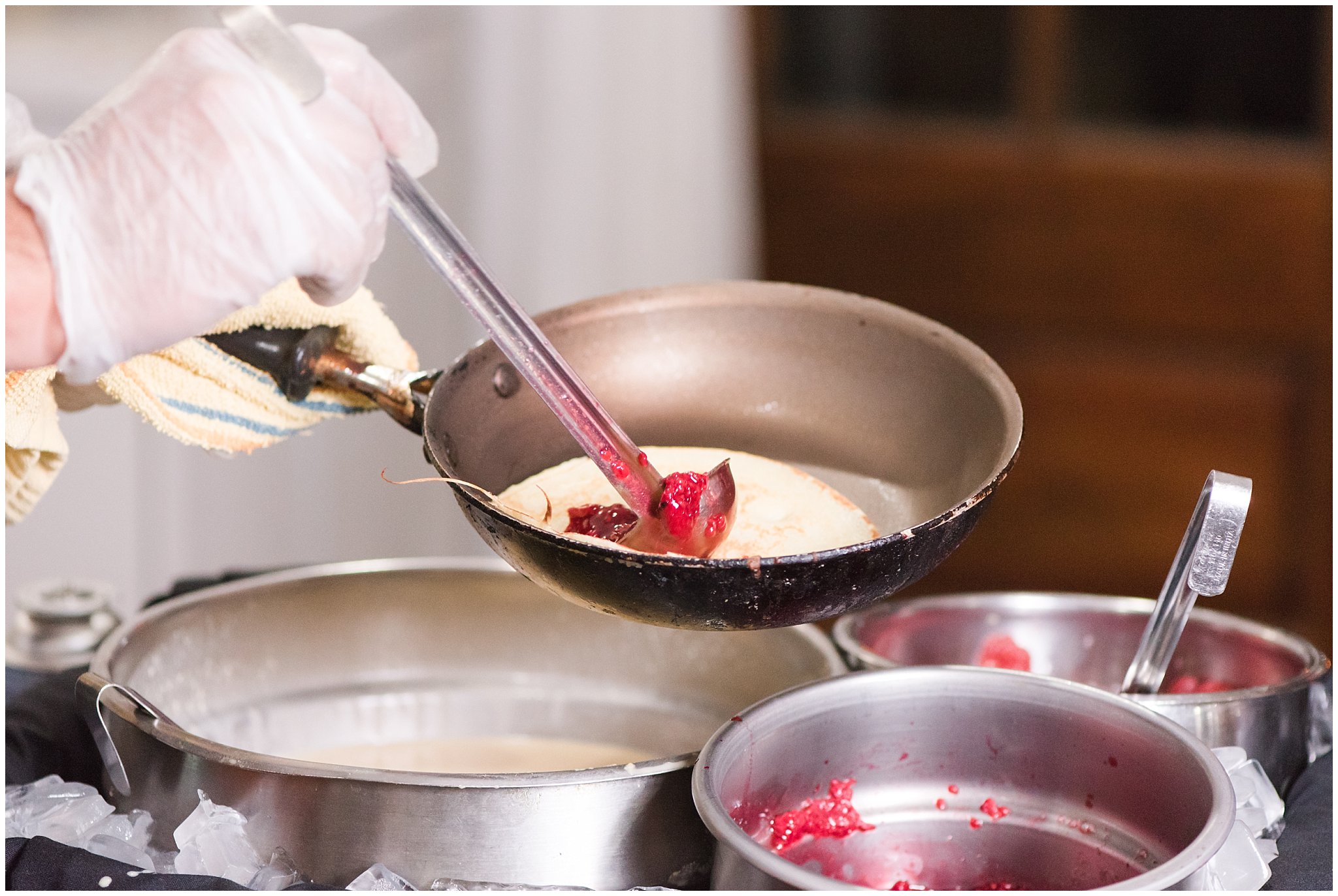 Crepes being made at the Gathering Place at Gardner Village | Gardner Village Wedding | The Gathering Place | Jessie and Dallin Photography