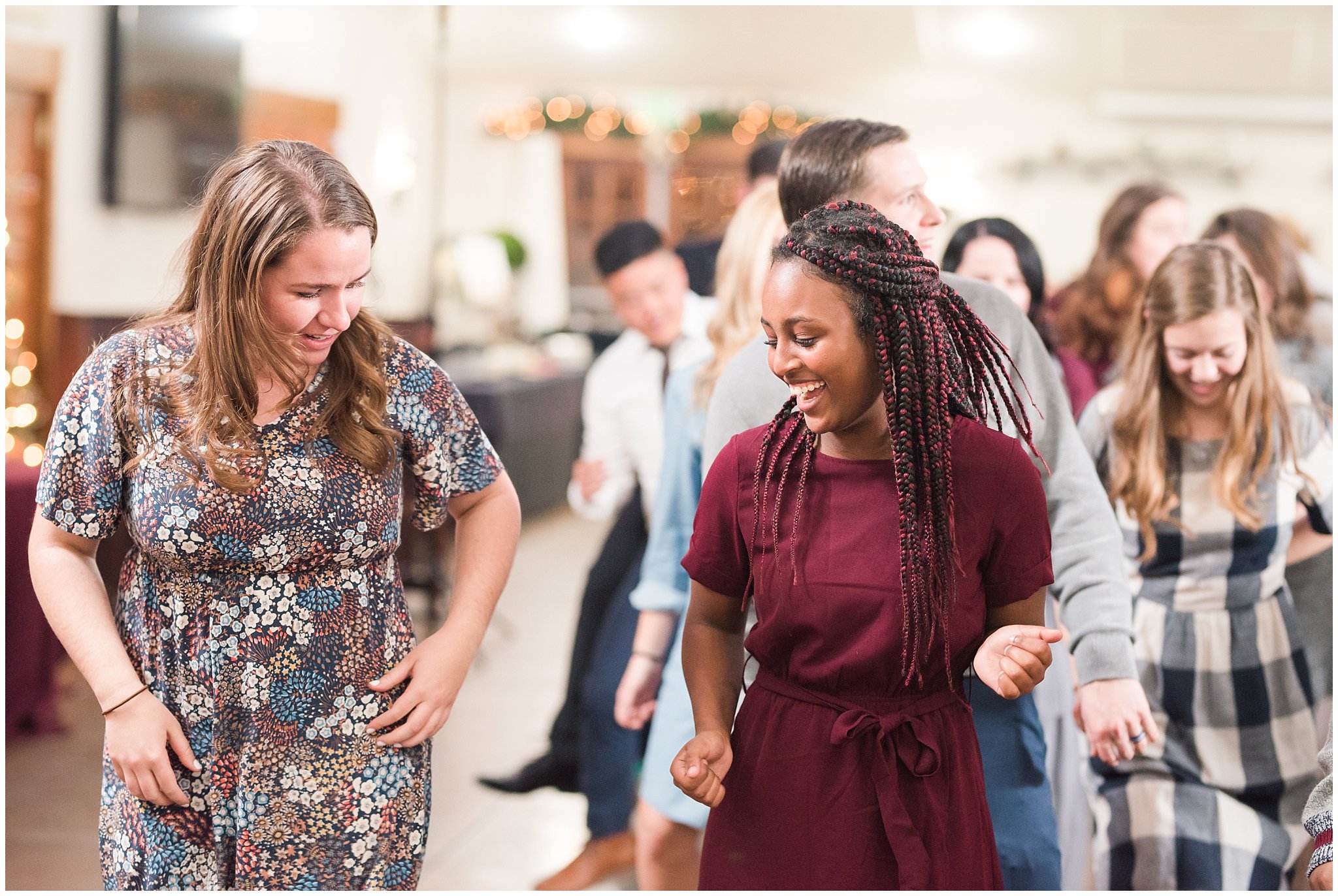 Party dancing at the Gathering Place at Gardner Village | Gardner Village Wedding | The Gathering Place | Jessie and Dallin Photography