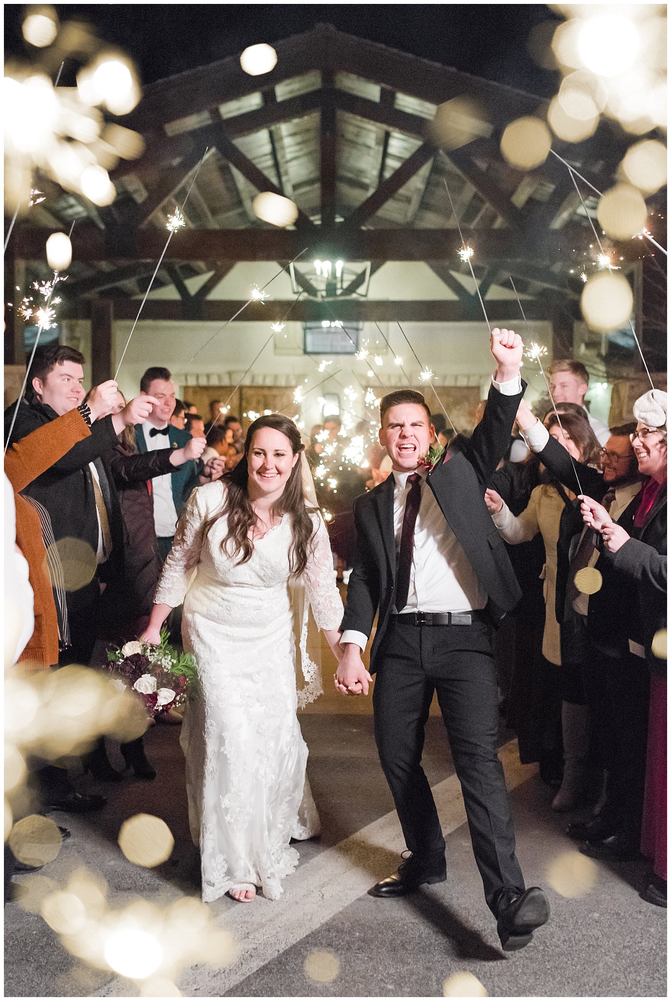 Sparkler Exit at the Gathering Place at Gardner Village | Gardner Village Wedding | The Gathering Place | Jessie and Dallin Photography