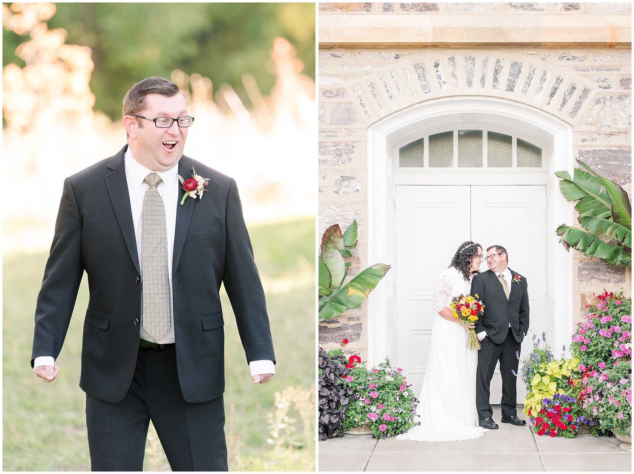 First look reaction and bride and groom at Logan Temple | Top Utah Wedding and Couples Photos 2019 | Jessie and Dallin Photography