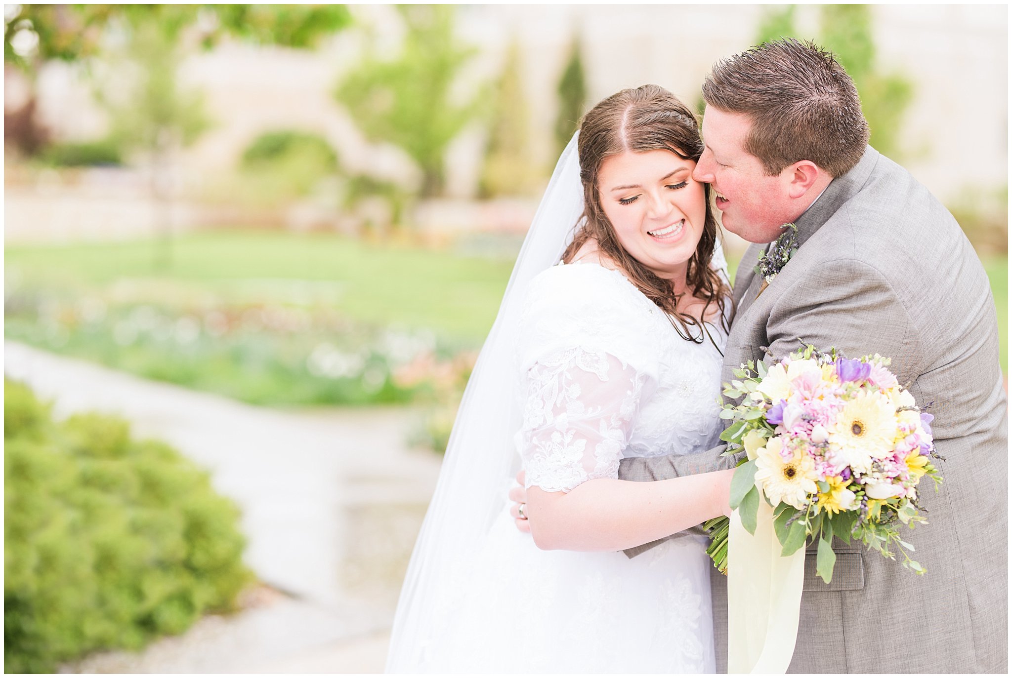 Bride and groom during rainy spring wedding at the Ogden Temple | Top Utah Wedding and Couples Photos 2019 | Jessie and Dallin Photography
