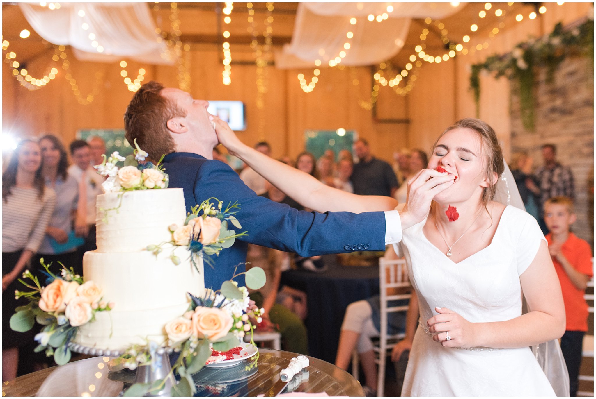 Bride and groom cake smash at Oak Hills Reception and Event Center | Top Utah Wedding and Couples Photos 2019 | Jessie and Dallin Photography