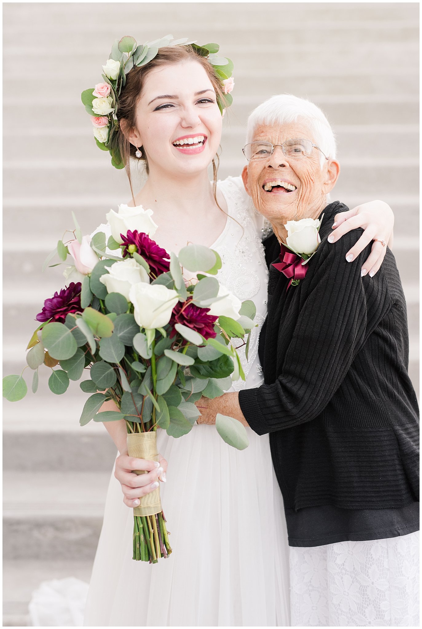 Bride laughs with grandma at the Draper temple | Top Utah Wedding and Couples Photos 2019 | Jessie and Dallin Photography
