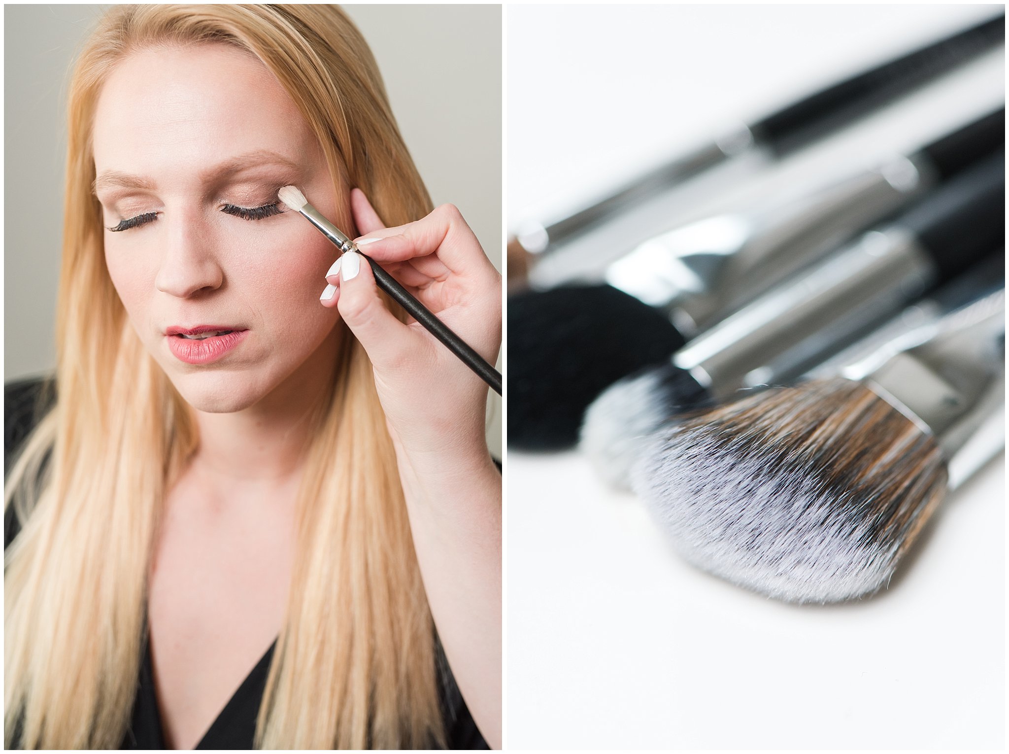 Closeup of Sarah Hicken applying makeup | Utah Wedding Hair and Makeup Artist | Sarah Hicken | Jessie and Dallin Photography
