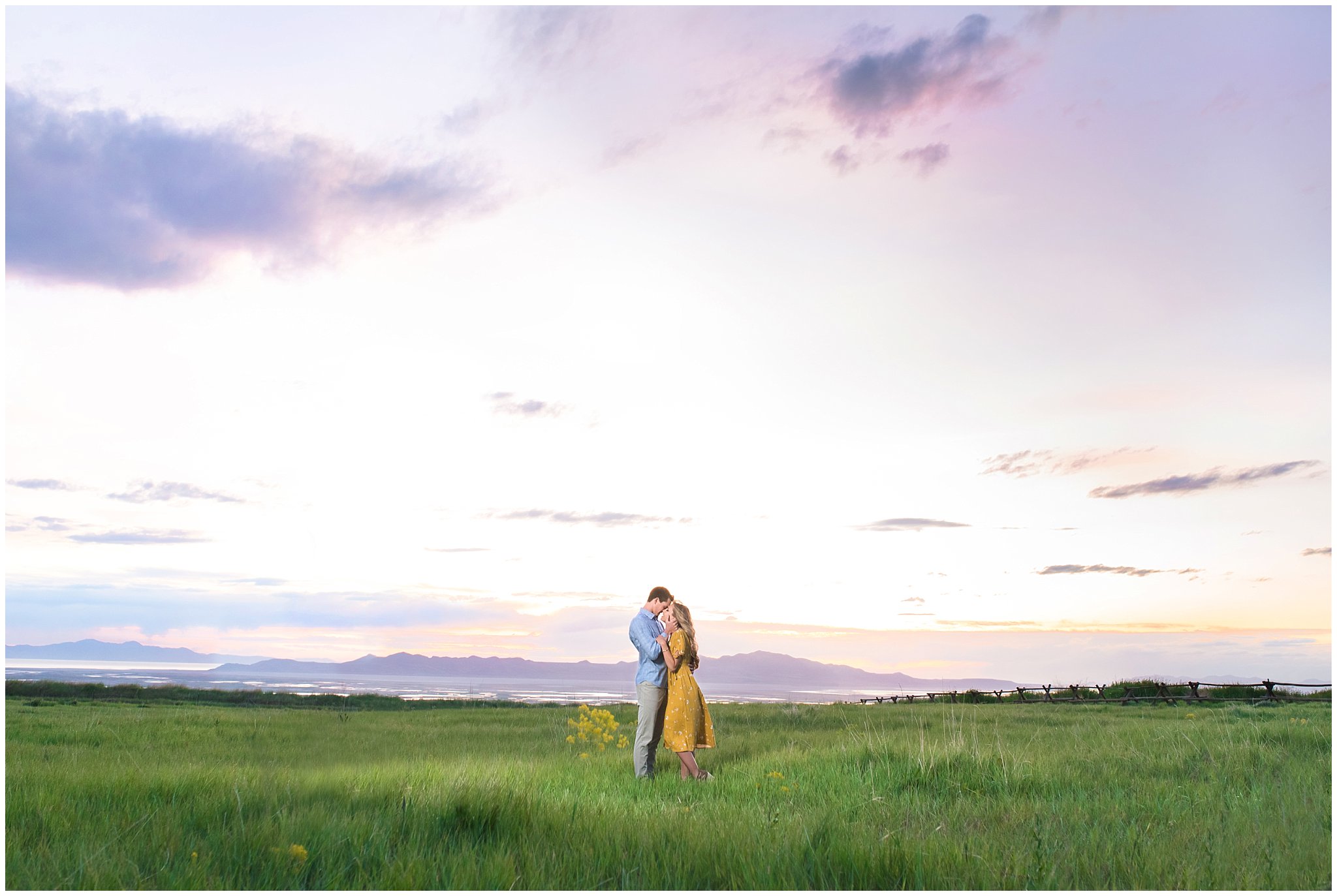Couple on a mountain side at sunset | Utah State Capitol and Tunnel Springs Engagement Session | Jessie and Dallin Photography
