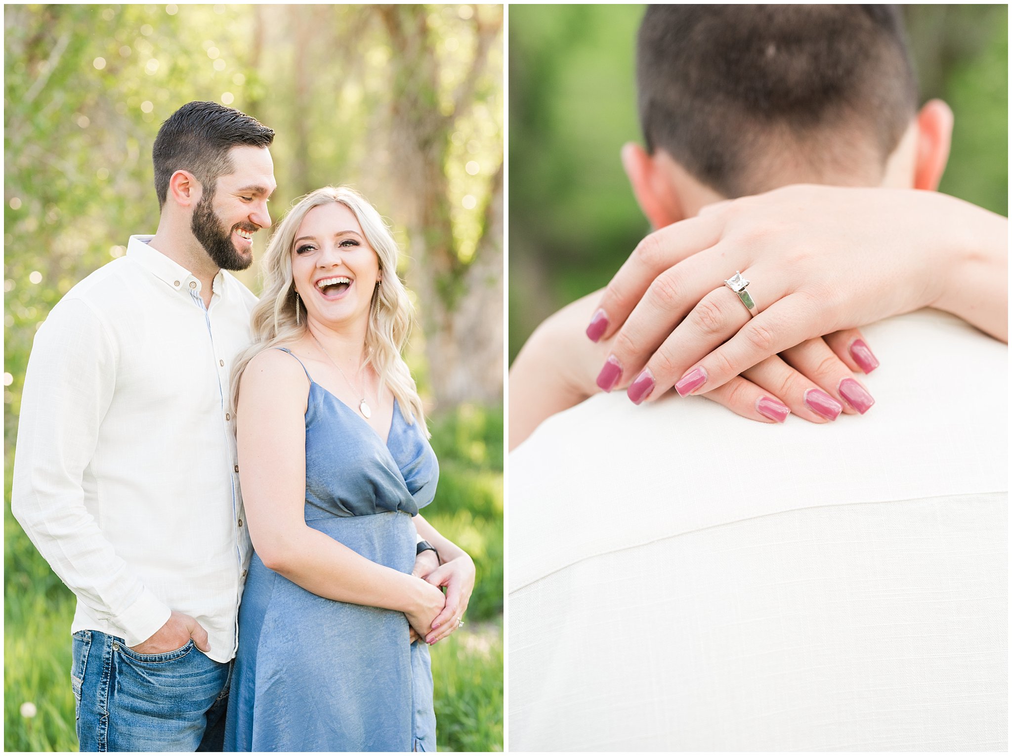 Couple in blue dress and white shirt during Snowbasin Wildflower Engagement | Jessie and Dallin Photography
