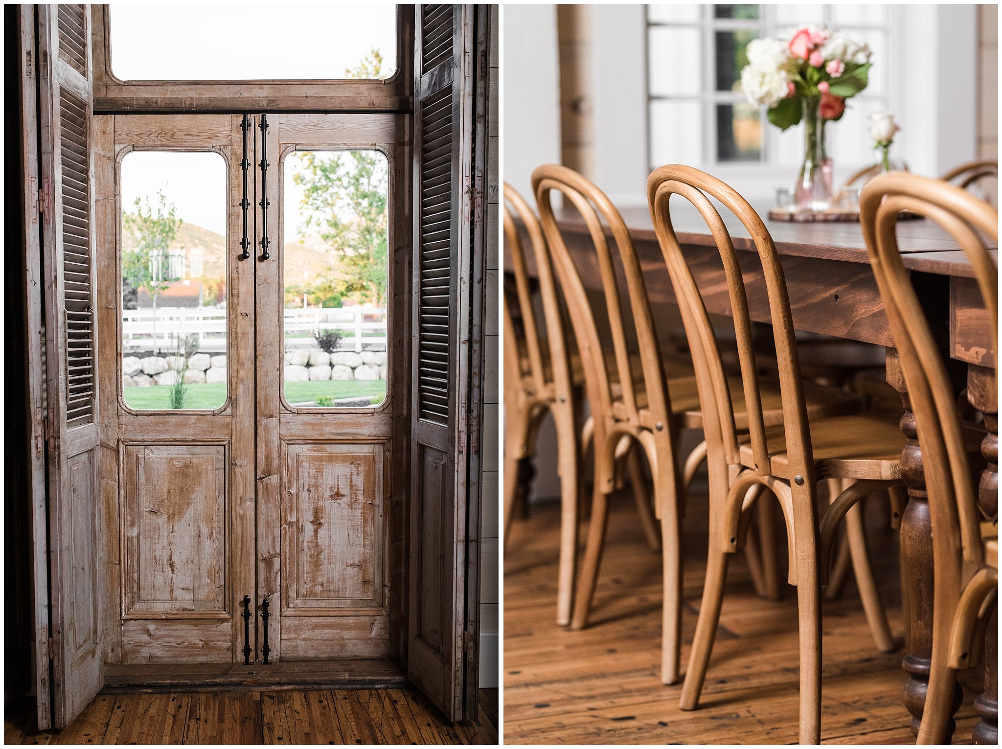 Table setting and vintage doors | Behind the Scenes of Walker Farms | Utah Wedding Venue | Jessie and Dallin Photography