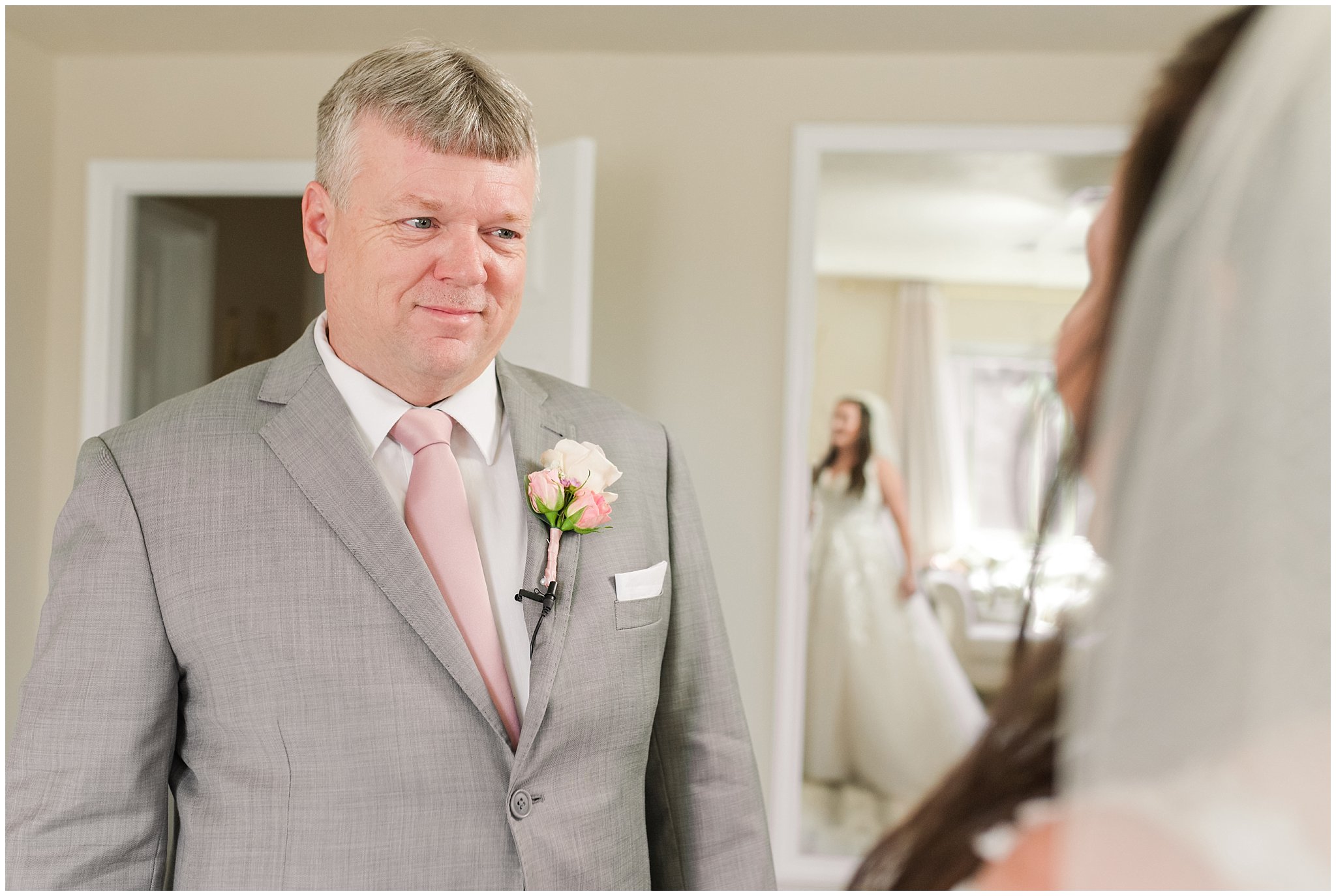 Father-daughter first look | Oak Hills Utah Dusty Rose and Gray Summer Wedding | Jessie and Dallin Photography