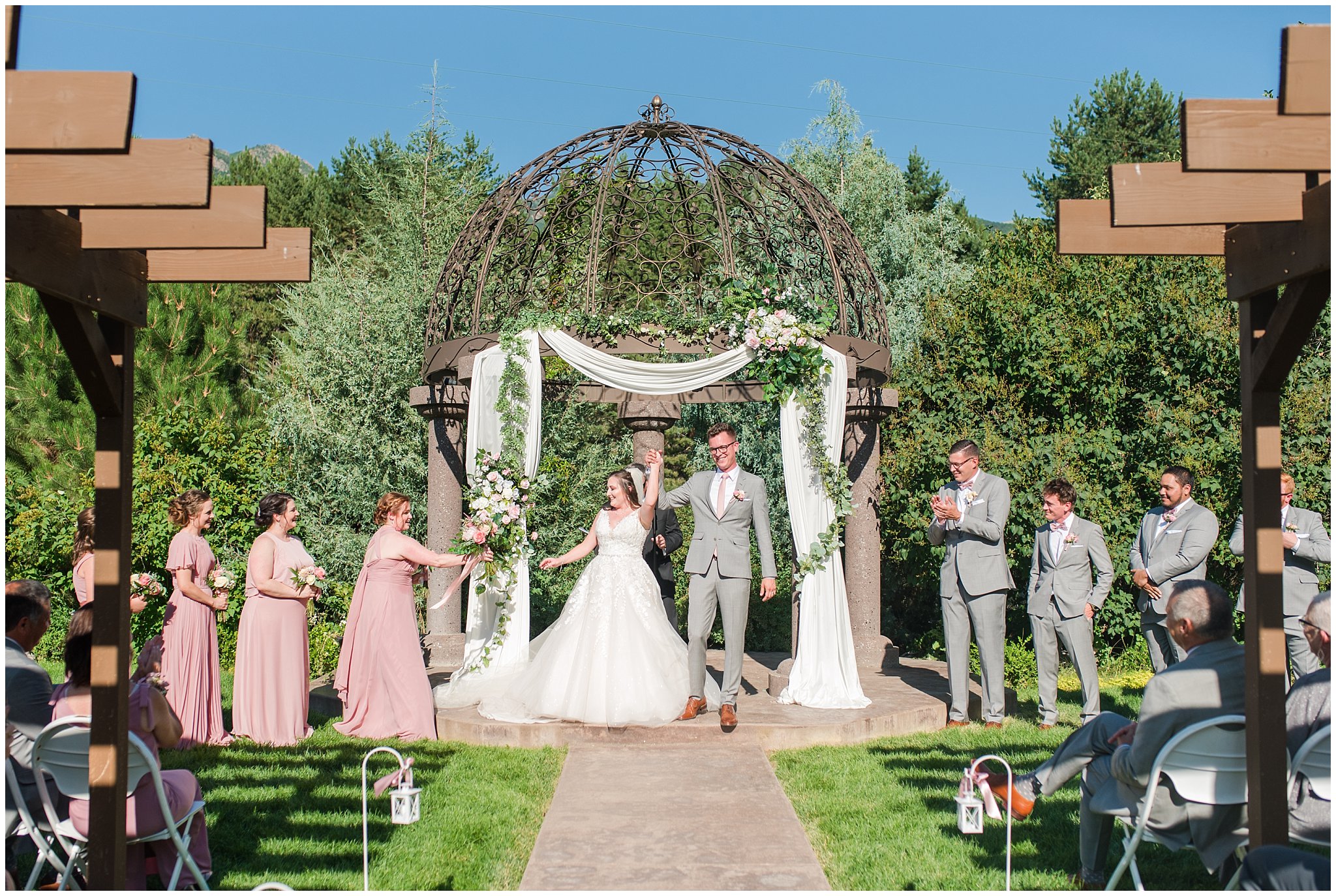 Celebration before recessional | Oak Hills Utah Dusty Rose and Gray Summer Wedding | Jessie and Dallin Photography