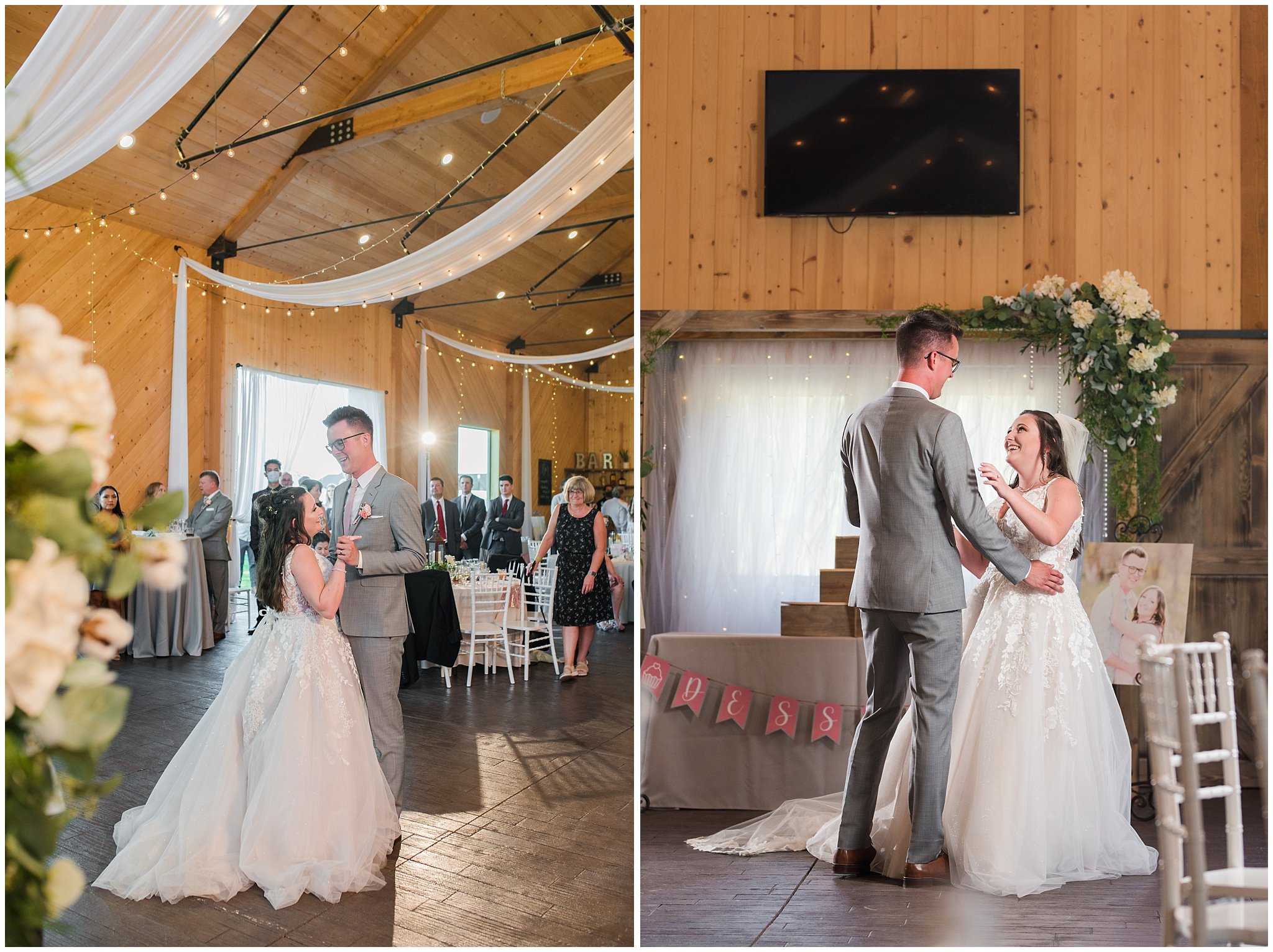 First dance in barn | Oak Hills Utah Dusty Rose and Gray Summer Wedding | Jessie and Dallin Photography