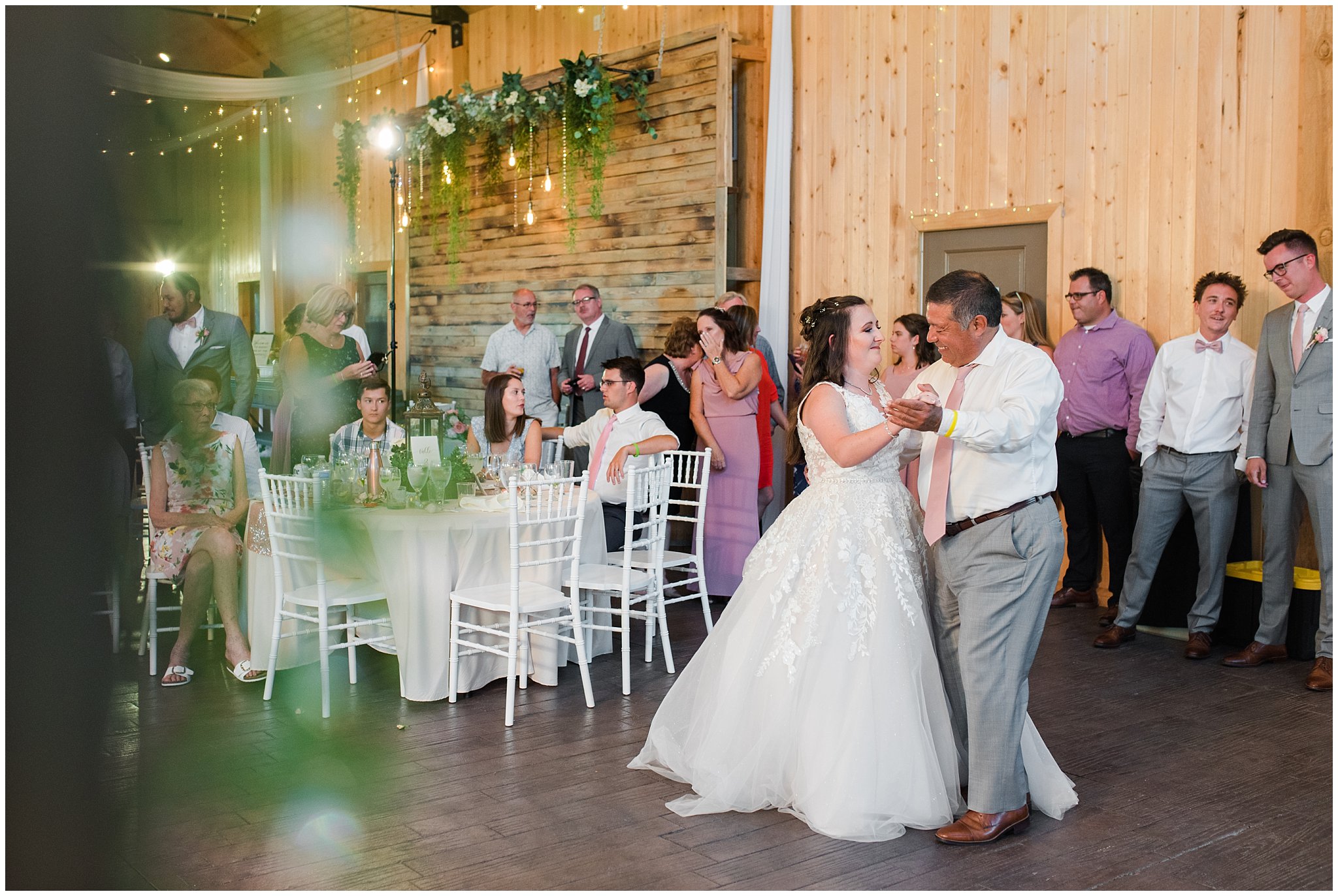 Father daughter dance in barn | Oak Hills Utah Dusty Rose and Gray Summer Wedding | Jessie and Dallin Photography