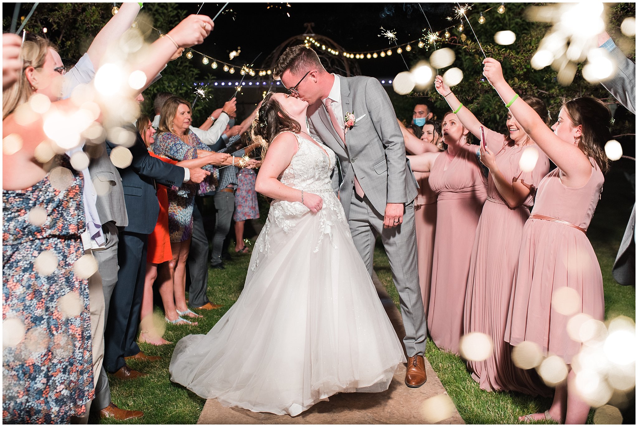 Sparkler Exit | Oak Hills Utah Dusty Rose and Gray Summer Wedding | Jessie and Dallin Photography