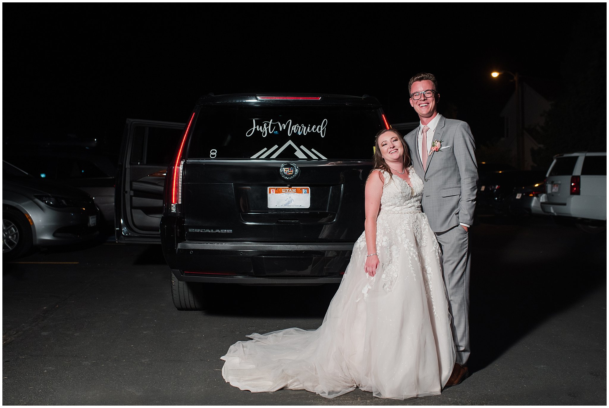 Getaway Cadillac limo | Oak Hills Utah Dusty Rose and Gray Summer Wedding | Jessie and Dallin Photography