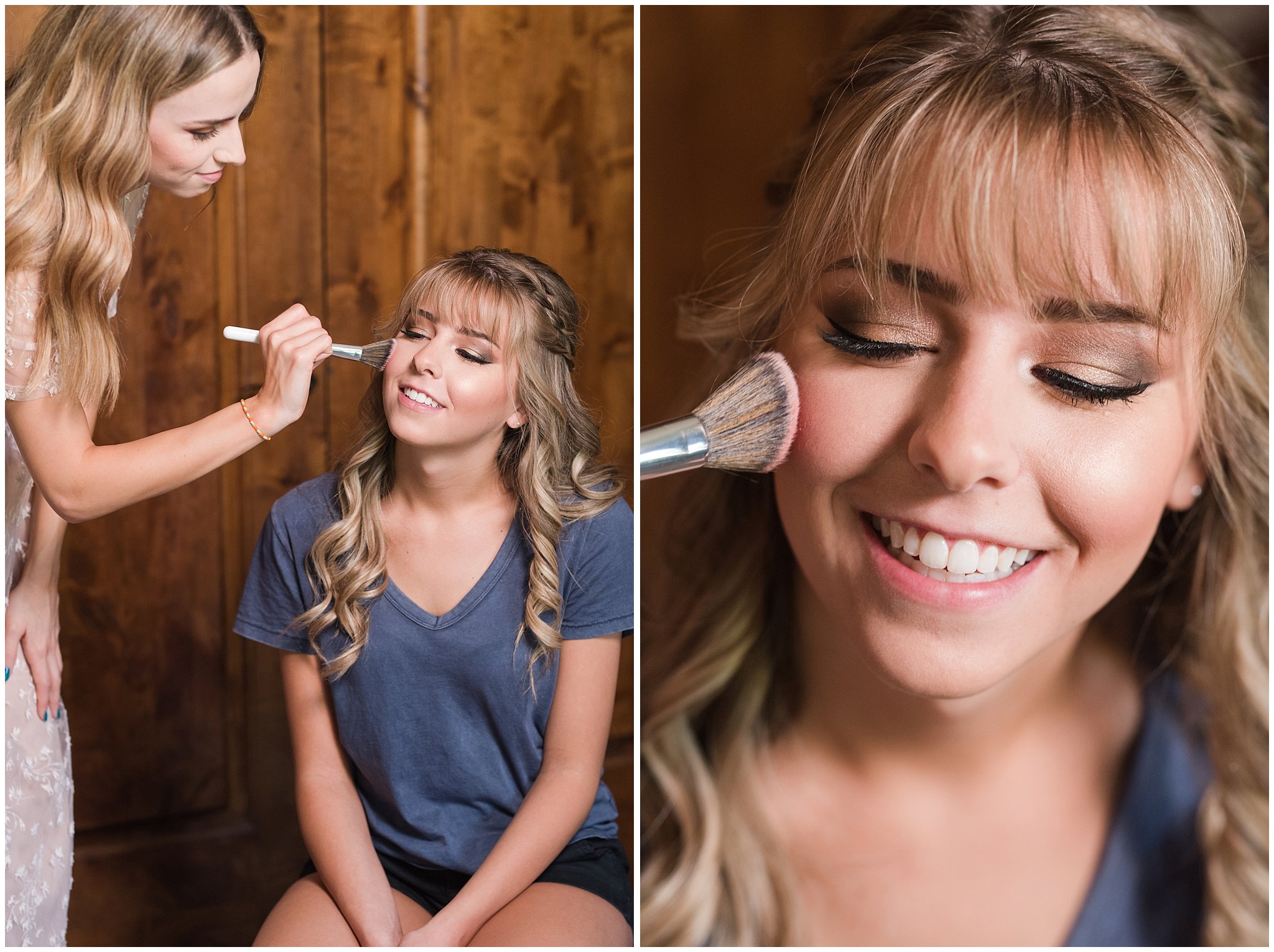 Bride getting hair and makeup done | Wadley Farms Summer Wedding | Jessie and Dallin Photography