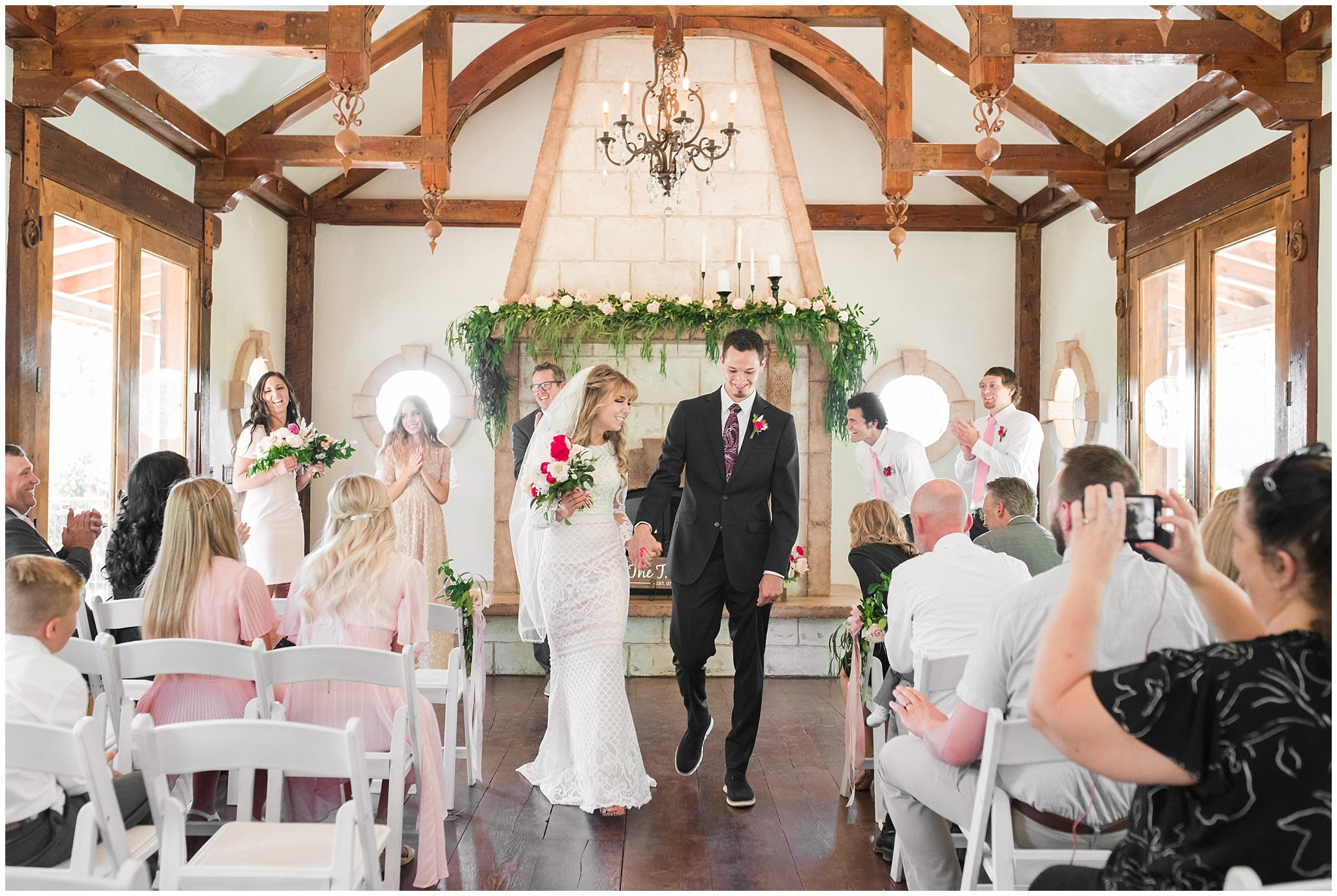 Ceremony in Railroad building at Wadley Farms | Wadley Farms Summer Wedding | Jessie and Dallin Photography