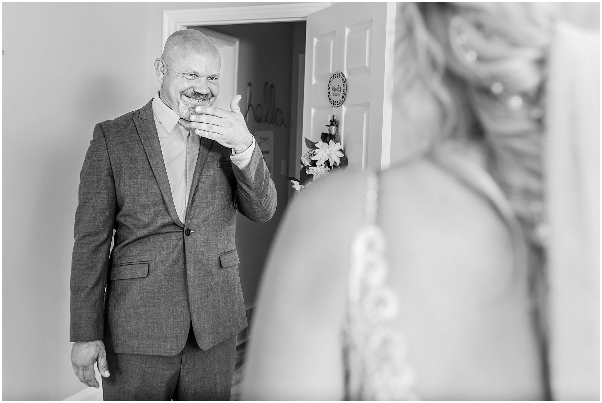 Father Daughter First Look | Dusty Blue and Rose Summer Wedding at Oak Hills Utah | Jessie and Dallin Photography