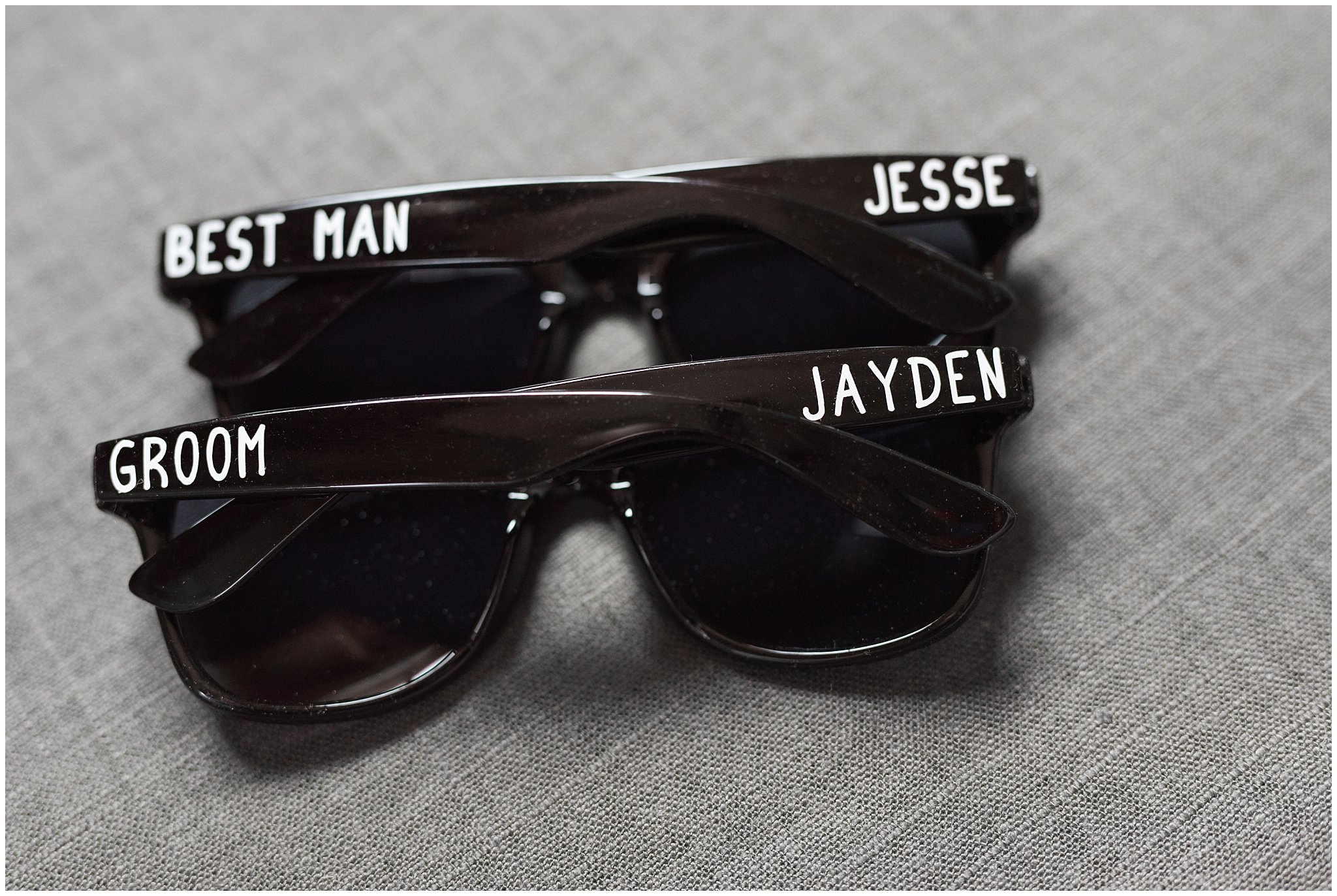 Groom custom sunglasses | Dusty Blue and Rose Summer Wedding at Oak Hills Utah | Jessie and Dallin Photography