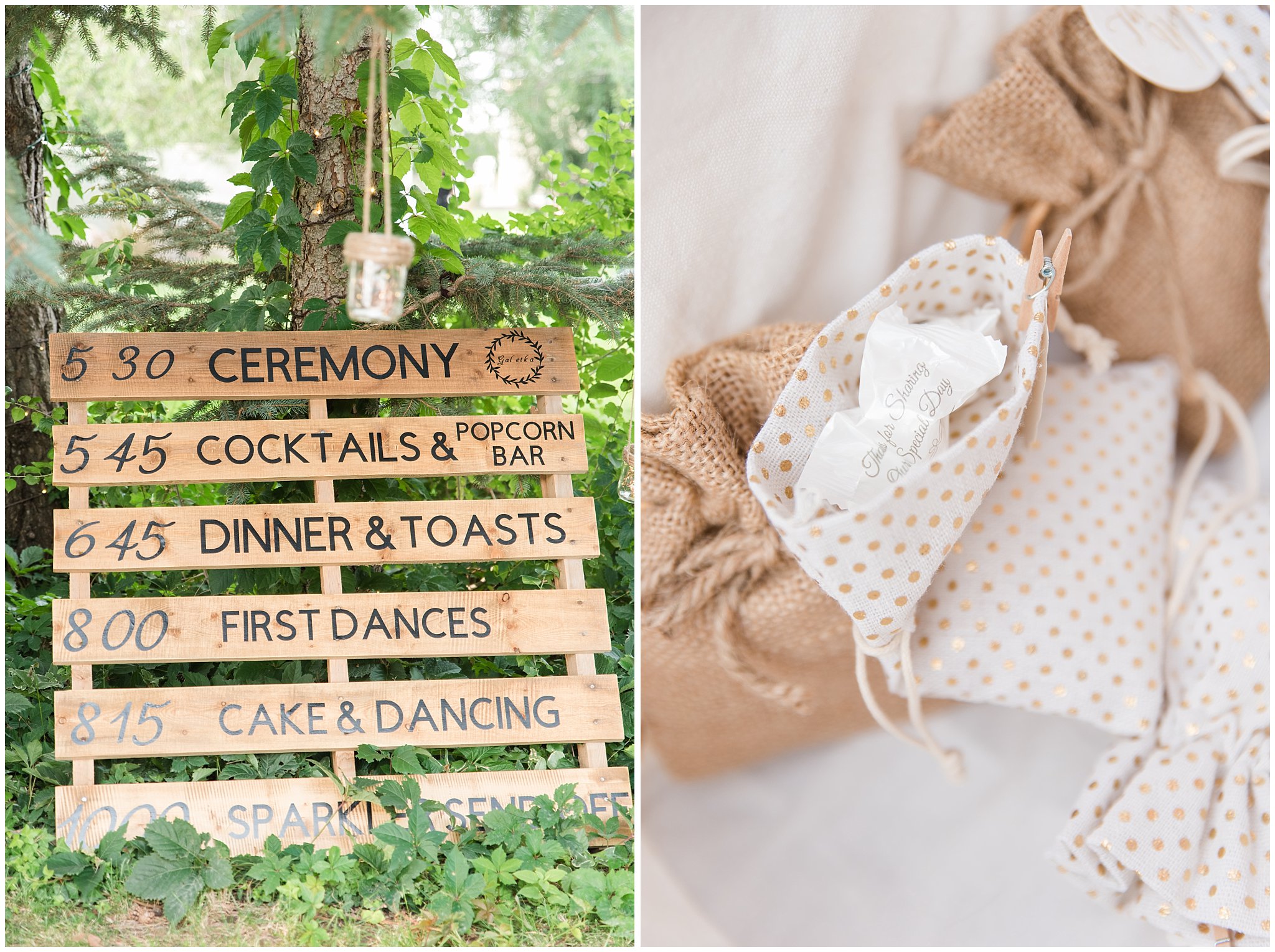 Wooden pallet wedding day timeline | Dusty Blue and Rose Summer Wedding at Oak Hills Utah | Jessie and Dallin Photography