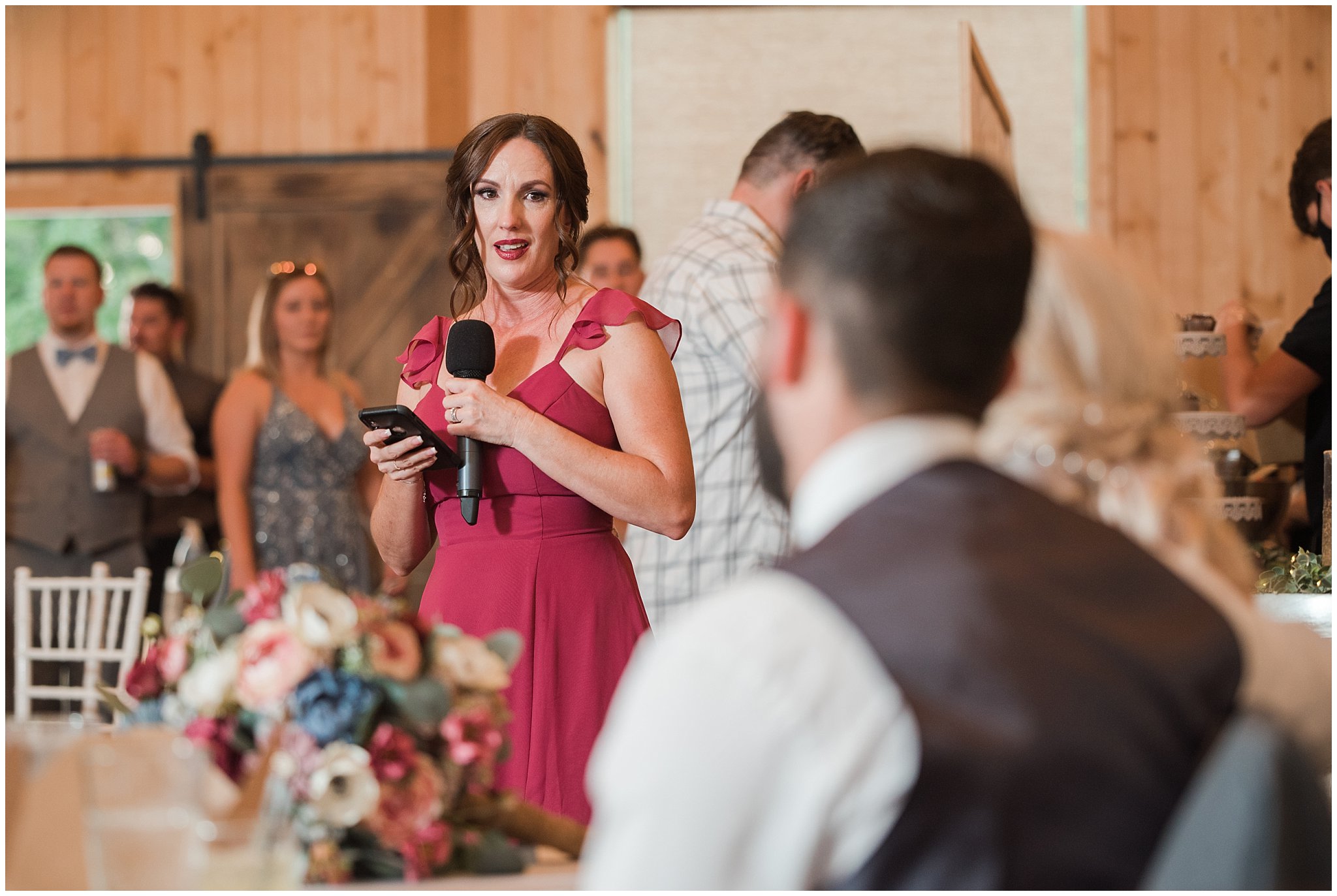 Toasts and speeches during dinner | Dusty Blue and Rose Summer Wedding at Oak Hills Utah | Jessie and Dallin Photography