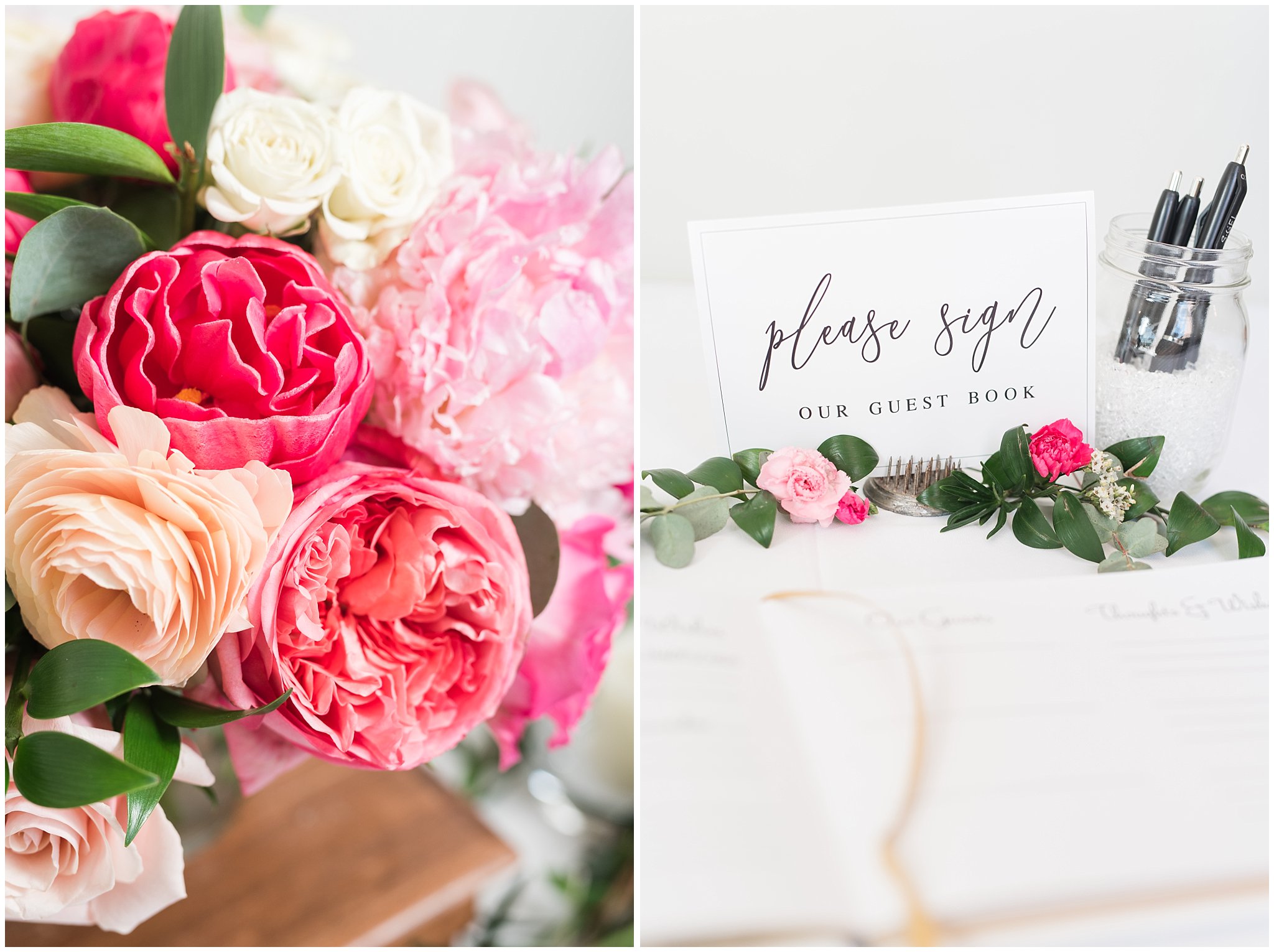 Bouquet and florals in shades of pink and white | Talia Event Center Summer Wedding | Jessie and Dallin Photography