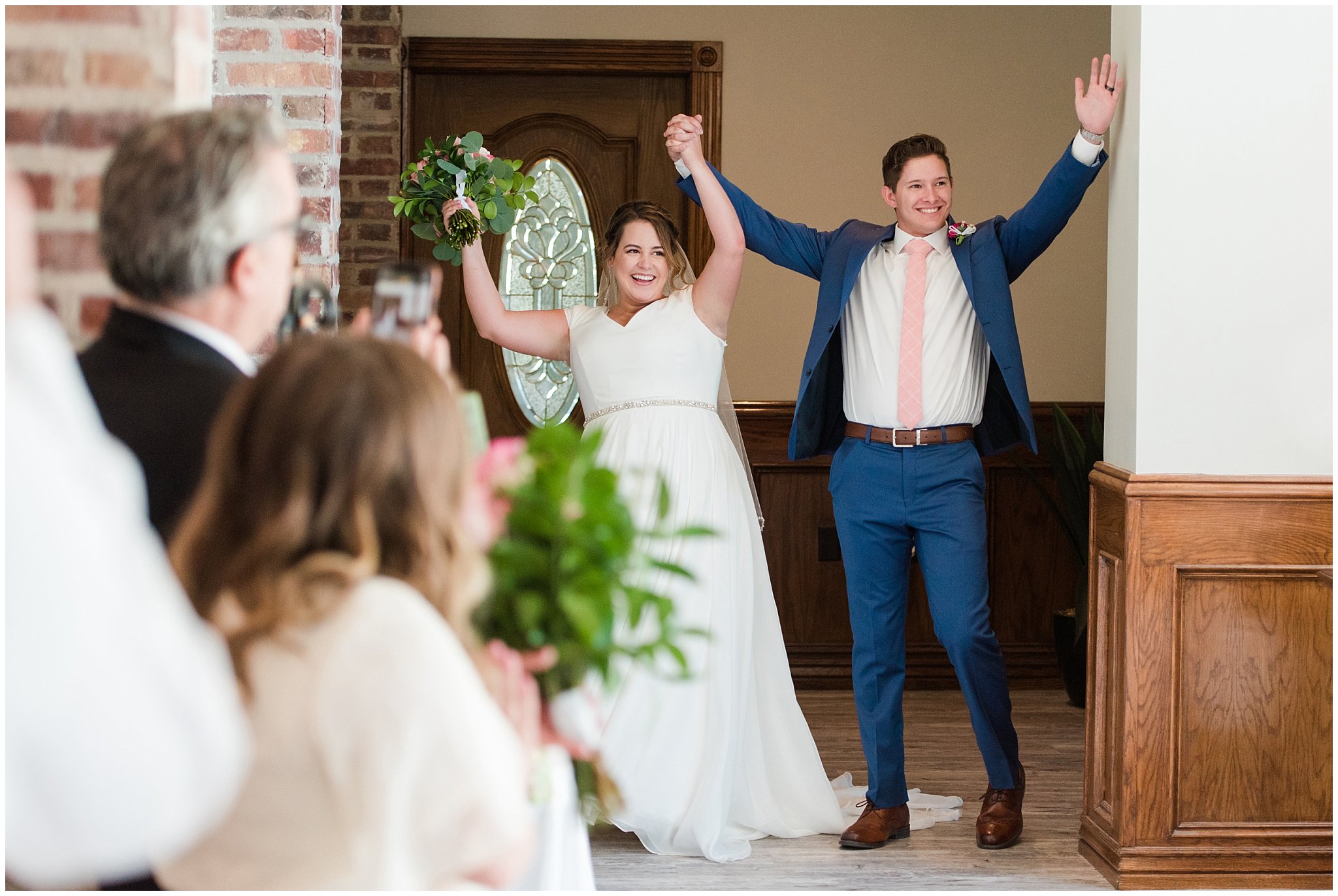 Bride and groom grand entrance | Talia Event Center Summer Wedding | Jessie and Dallin Photography