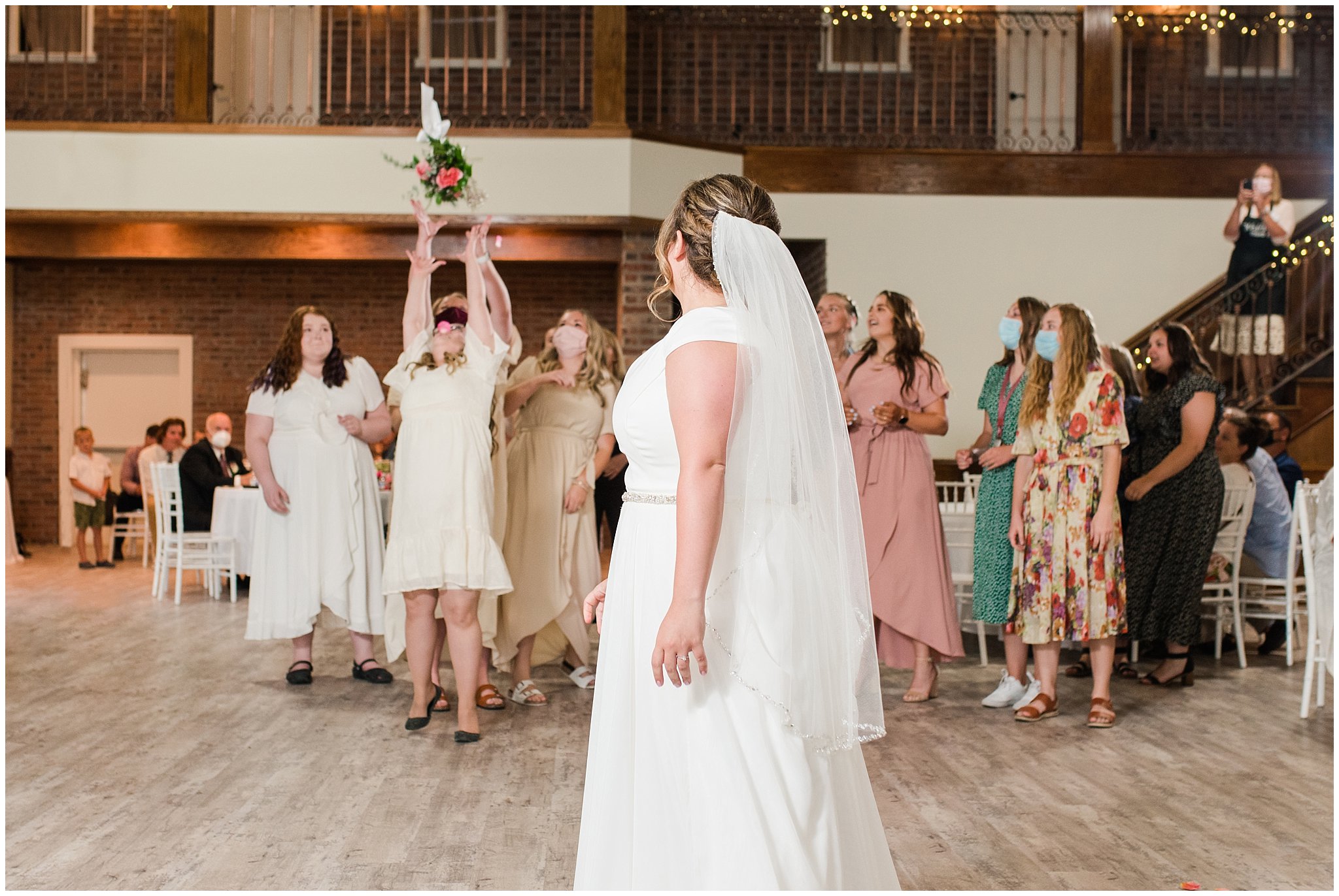 Bouquet toss | Talia Event Center Summer Wedding | Jessie and Dallin Photography