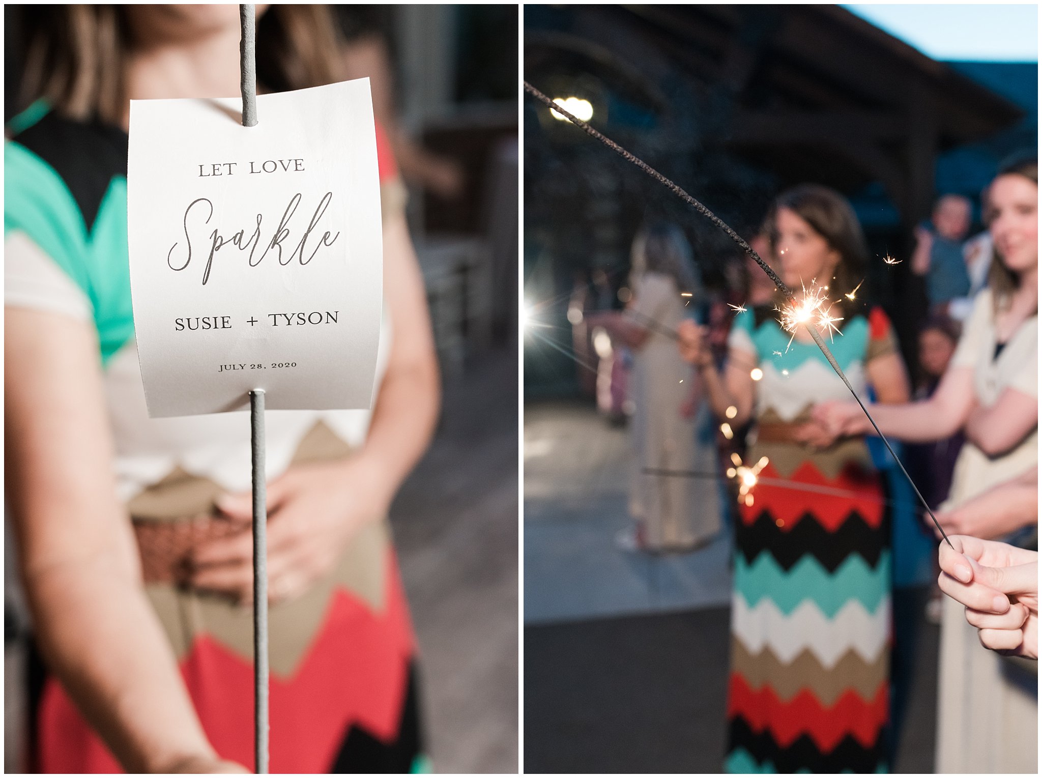 Sparkler exit label for decoration on sparklers | Talia Event Center Summer Wedding | Jessie and Dallin Photography