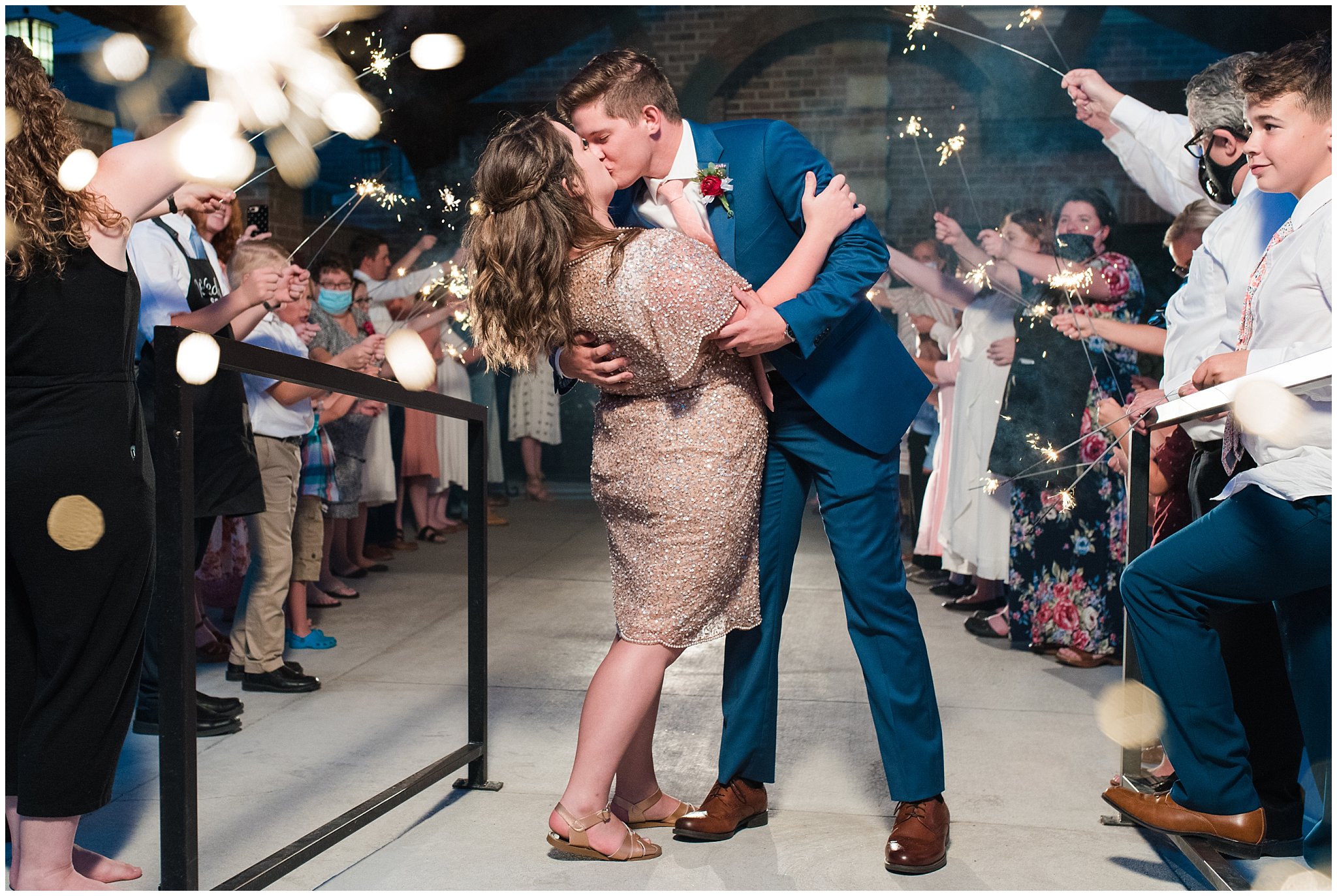 Bride and groom sparkler exit sendoff | Talia Event Center Summer Wedding | Jessie and Dallin Photography