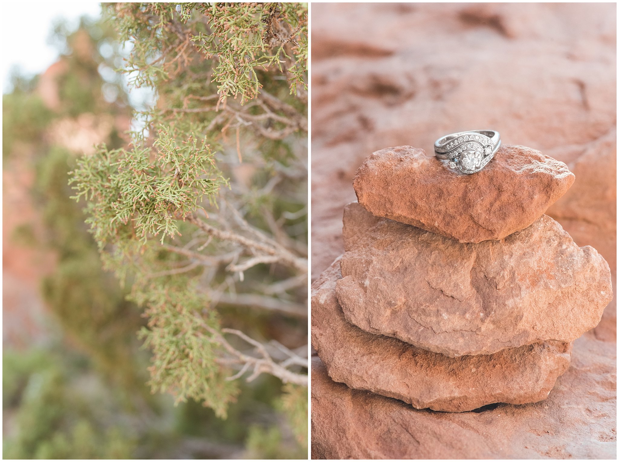 Vintage ring for on red rock during adventure engagement session at Arches National Park and Dead Horse Point Engagement | Jessie and Dallin Photography