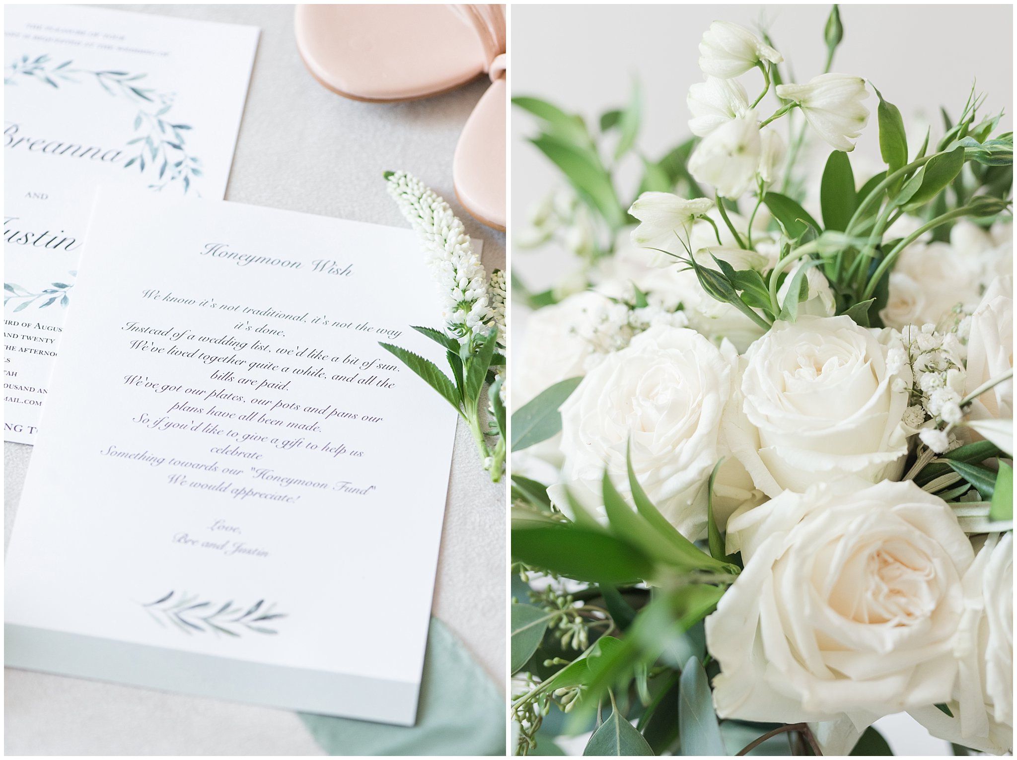 Sage green invitation suite bridal details | Sage Green and Gray Summer Wedding at Oak Hills | Jessie and Dallin Photography