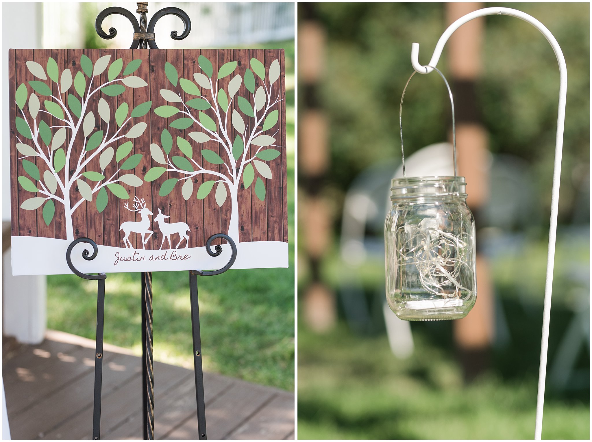 Deer and tree canvas for guests to sign | Sage Green and Gray Summer Wedding at Oak Hills | Jessie and Dallin Photography