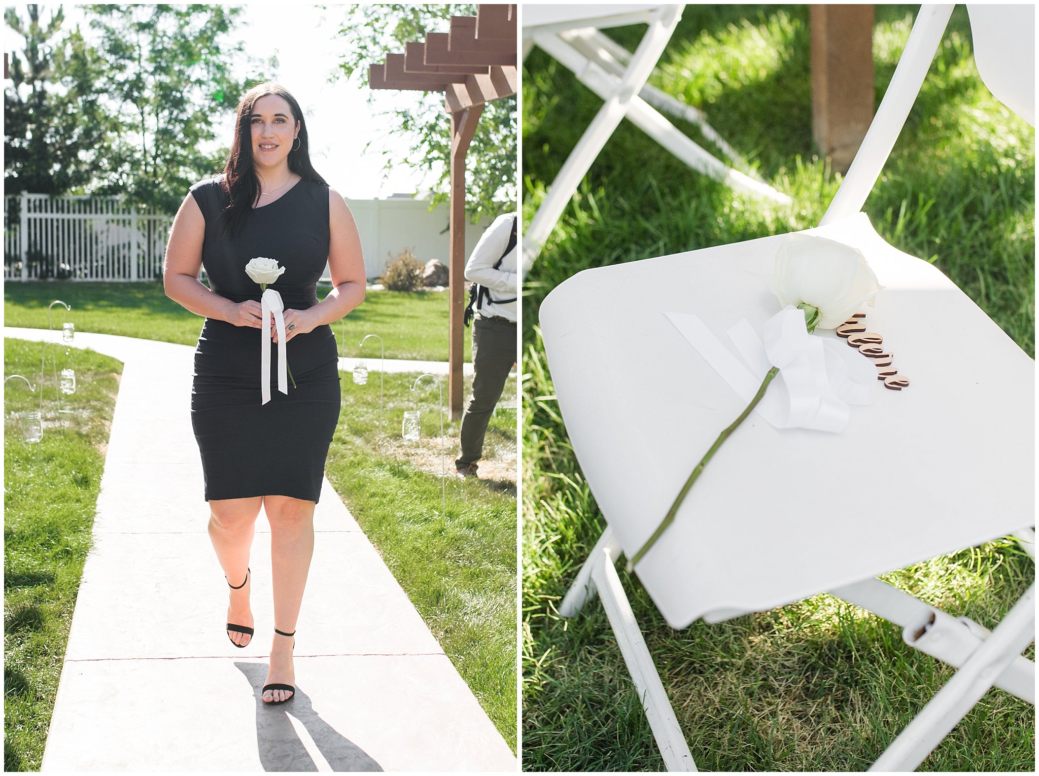 Rose placed at ceremony for loved one who passed away | Sage Green and Gray Summer Wedding at Oak Hills | Jessie and Dallin Photography