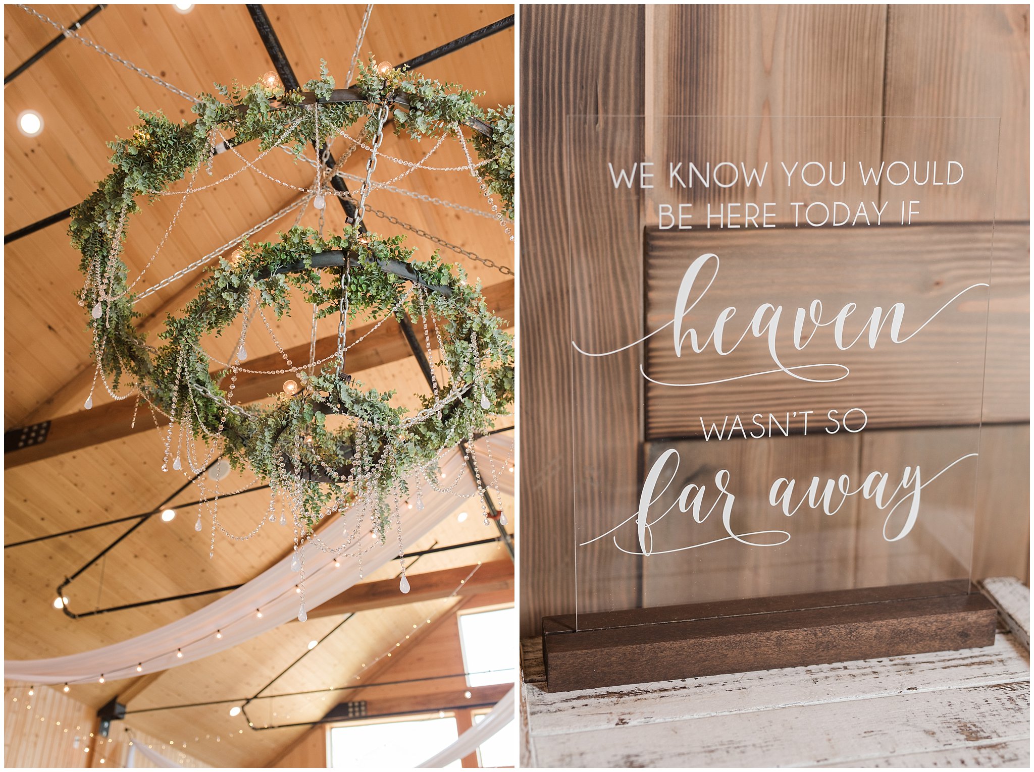 Acrylic glass sign for loved ones that have passed on | Sage Green and Gray Summer Wedding at Oak Hills | Jessie and Dallin Photography