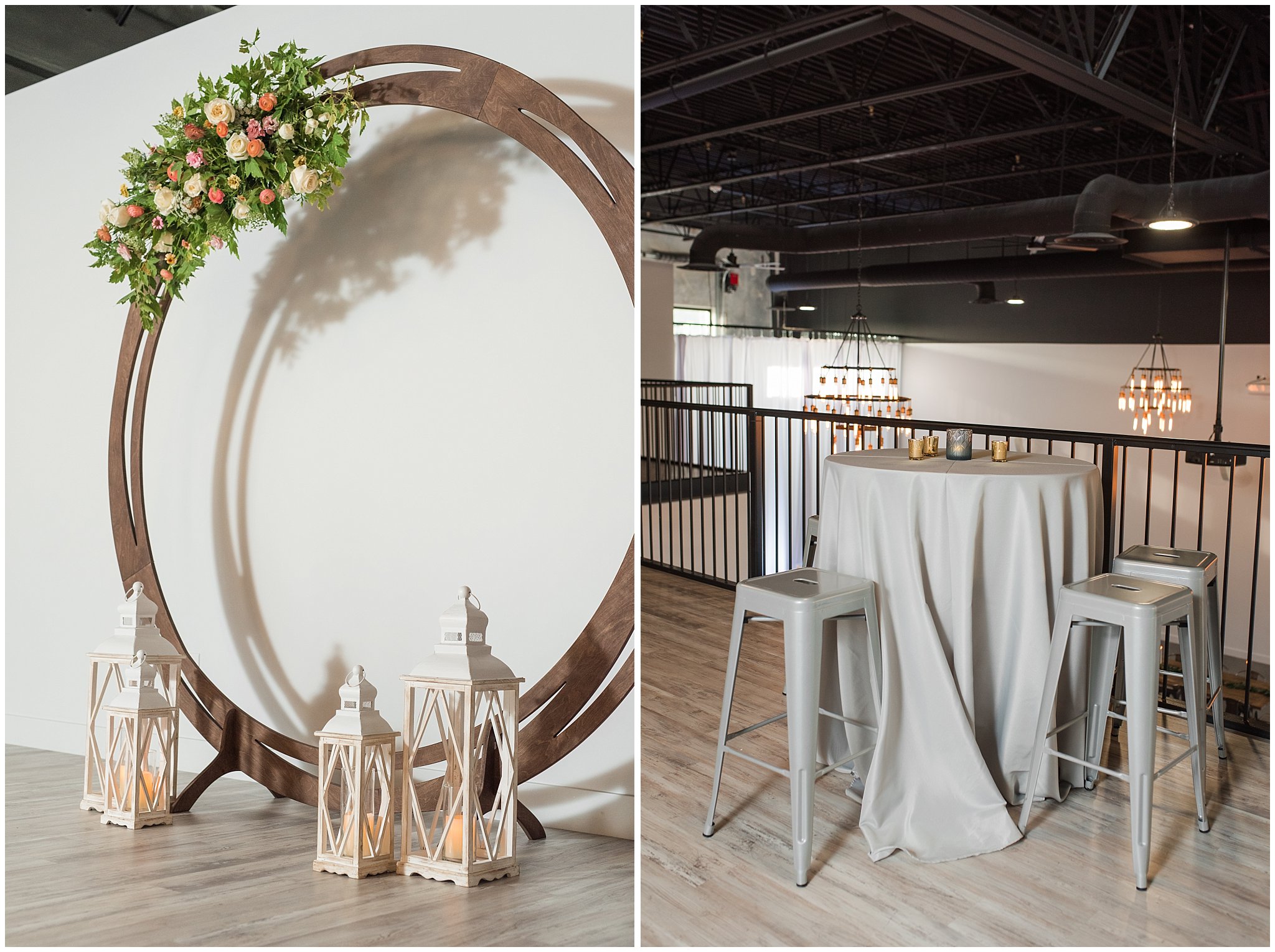 Wooden round floral ceremony arch on industrial brick wall | The Foundry | Utah Wedding Venue | Shout-out Saturday | Jessie and Dallin Photography