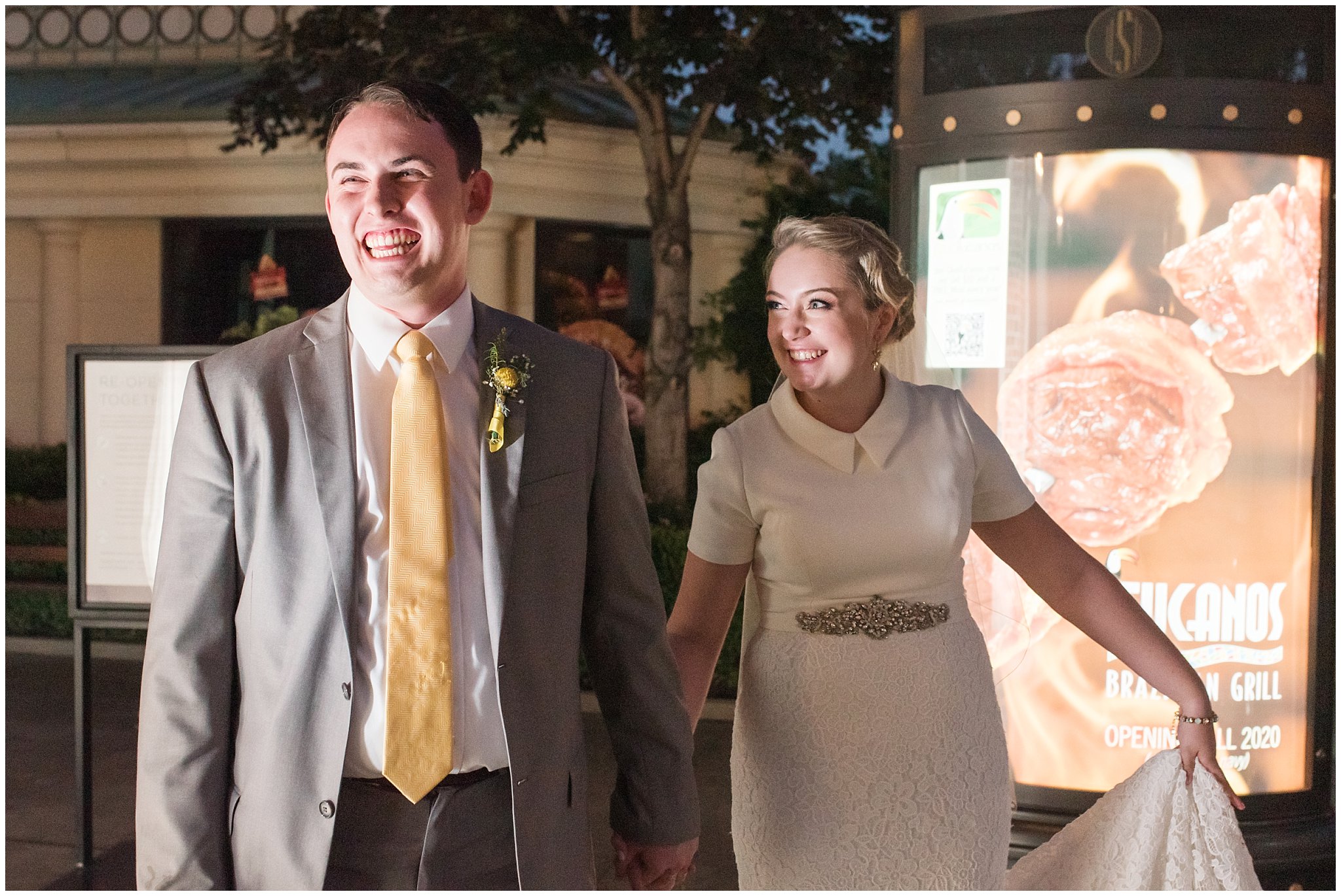Classic Car bride and groom portraits at night at Fountain View Event Venue at Station Park | Fountain View Event Venue and Bountiful Temple Wedding | Jessie and Dallin Photography