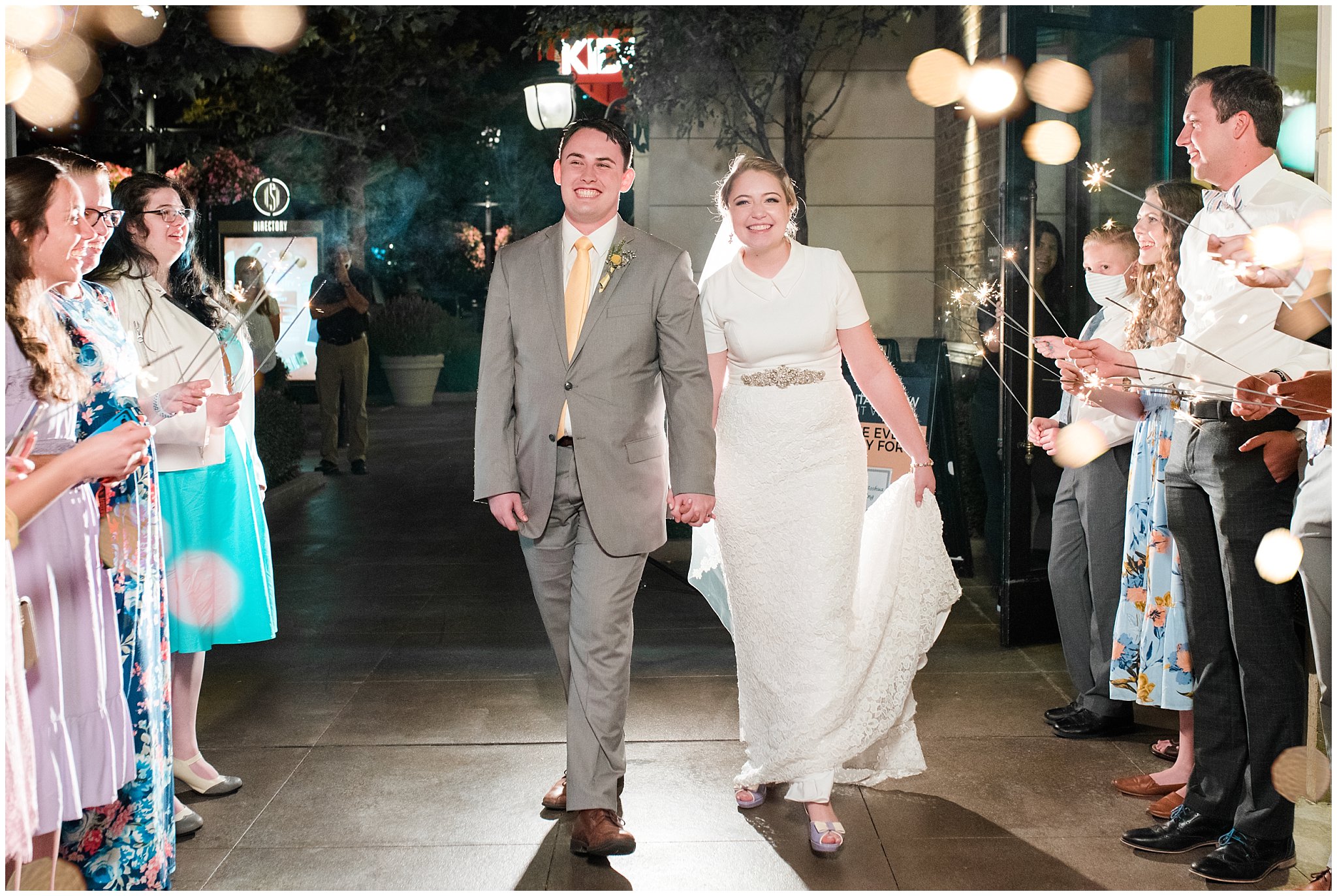 Sparkler Exit sendoff at Fountain View Event Venue at Station Park | Fountain View Event Venue and Bountiful Temple Wedding | Jessie and Dallin Photography