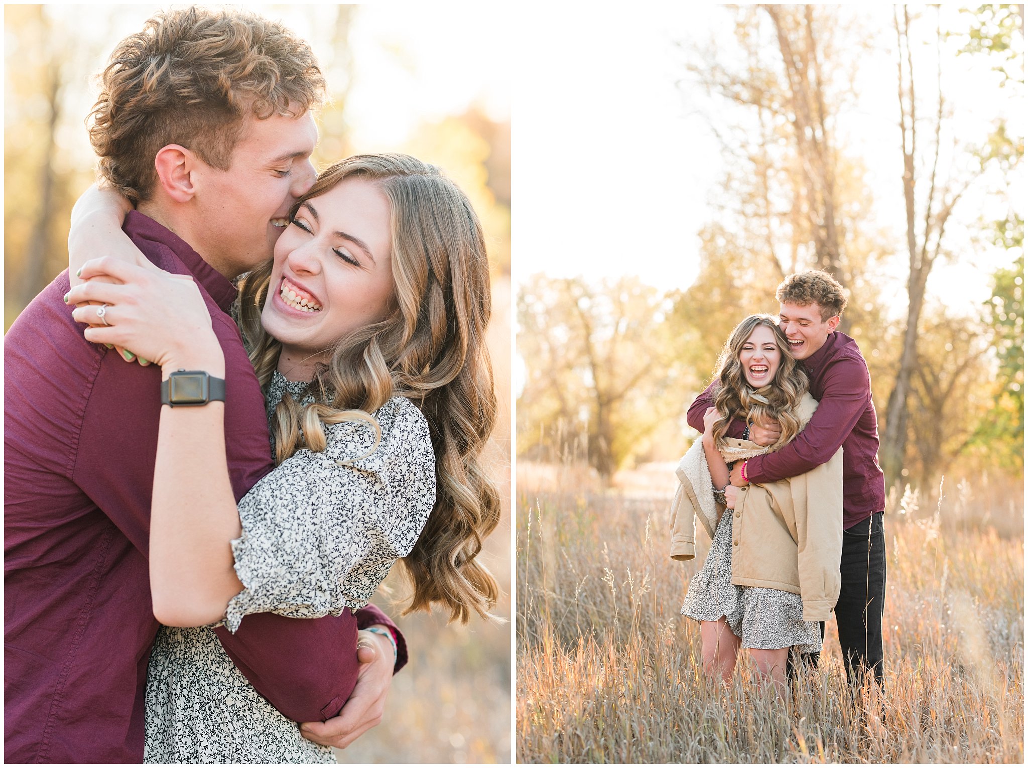 Candid photos of couple in formal outfit | Utah Fall Engagement Session in a Golden Field | Jessie and Dallin Photography