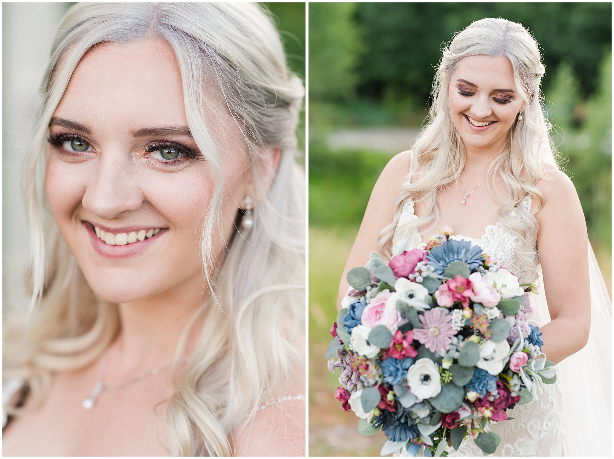 Bride with lace detail dress and long flowing veil | Snowbasin Summer Bridal Session | Jessie and Dallin Photography