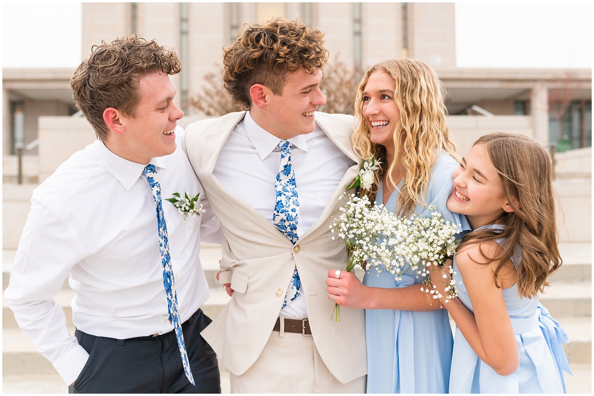 Family formal photos at the temple | Oquirrh Mountain Temple and Draper Day Barn Winter Wedding | Jessie and Dallin Photography