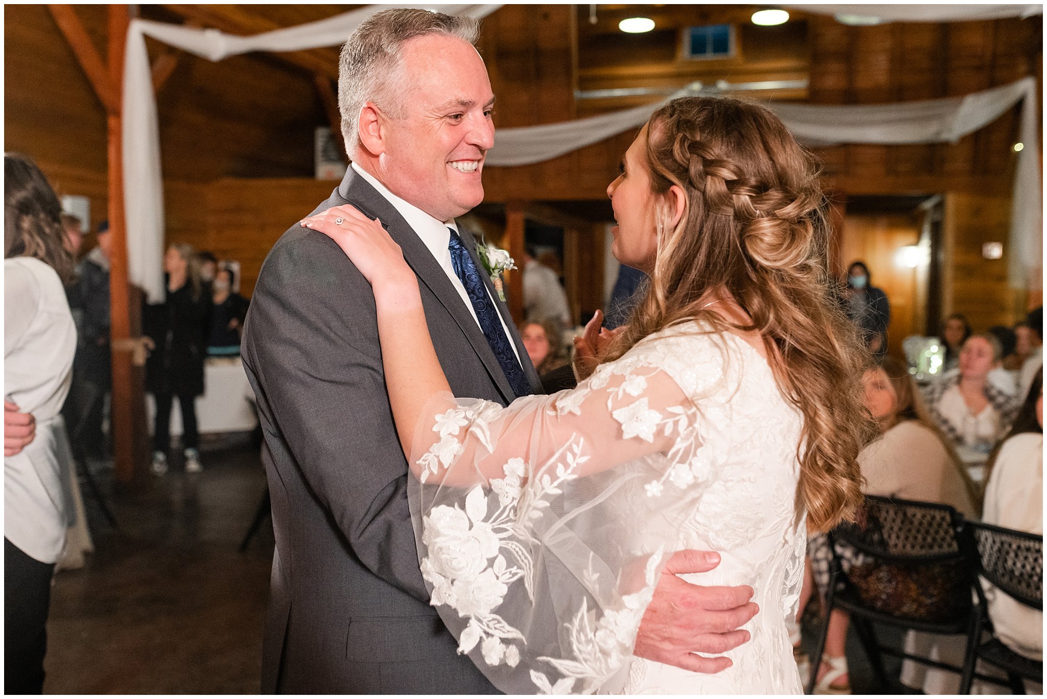 Father Daughter and Mother Son dances at reception | Oquirrh Mountain Temple and Draper Day Barn Winter Wedding | Jessie and Dallin Photography