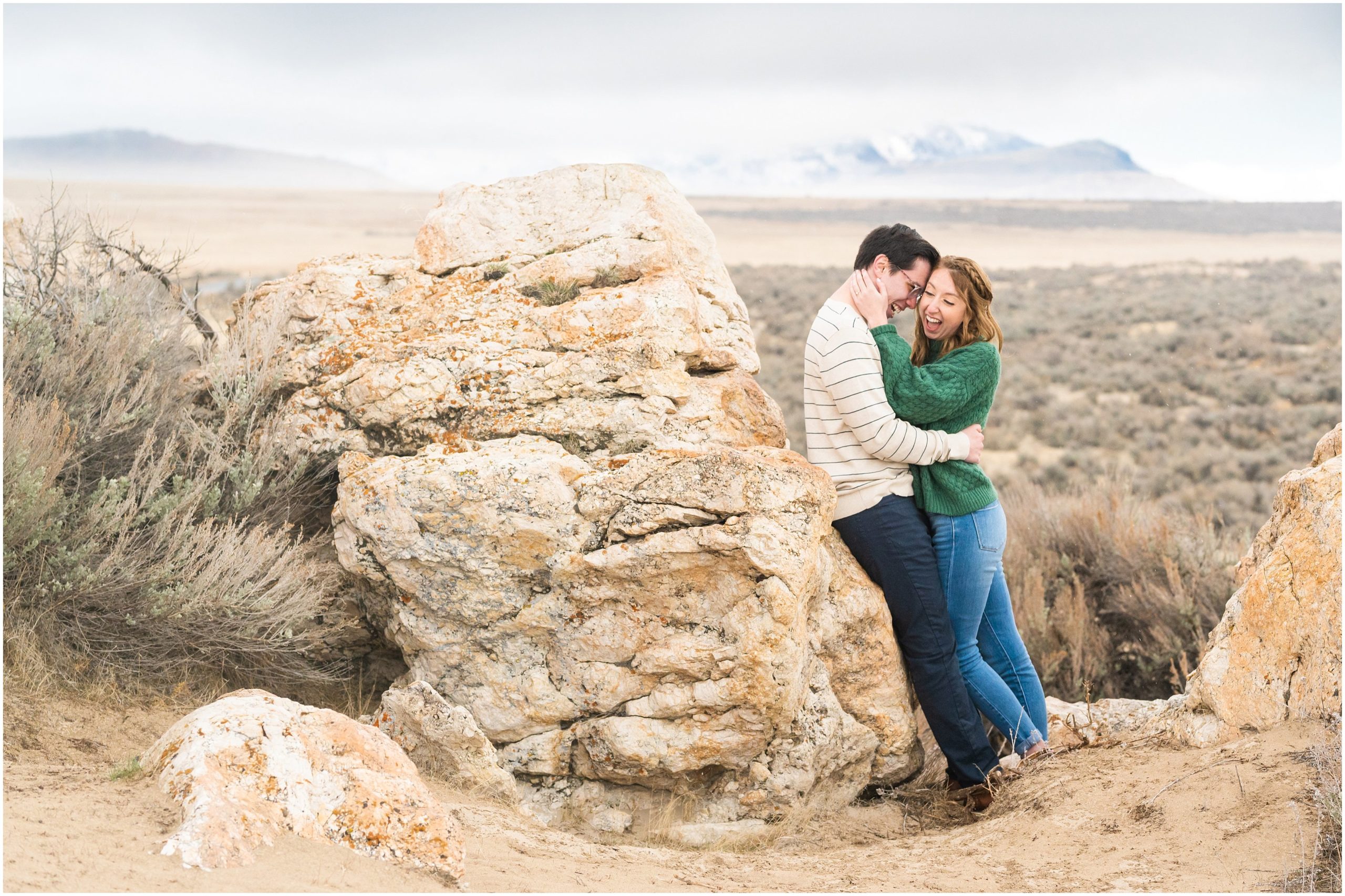 Couple during Antelope Island Stormy Engagement Session | Jessie and Dallin Photography