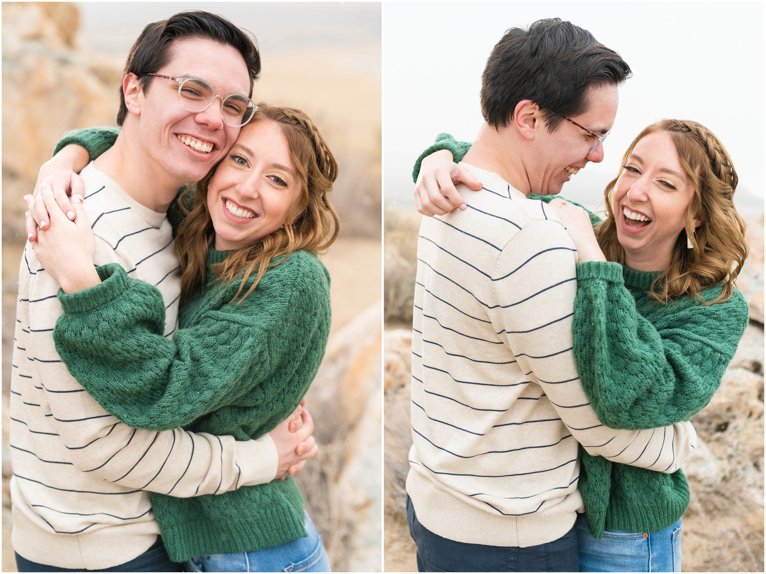 Couple during Antelope Island Stormy Engagement Session | Jessie and Dallin Photography